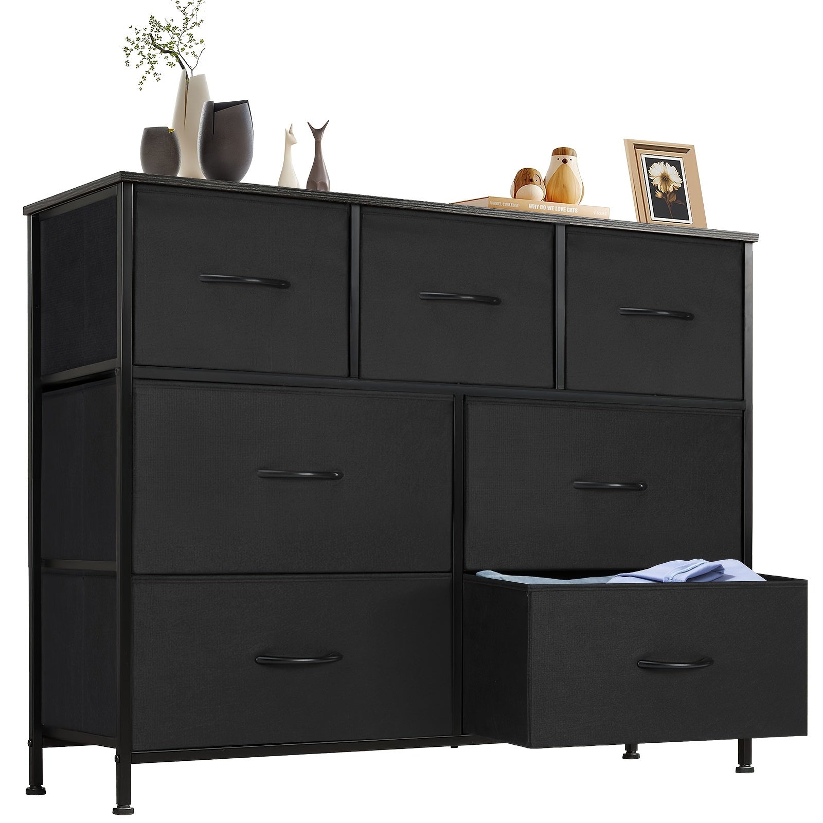 Dresser For Bedroom, TV Stand Fabric Storage Bins With 7 Drawers Storage Fabric Drawers, Chest Of Drawers With Wooden Top For TV Up To 45 Inches Storage Drawer Units