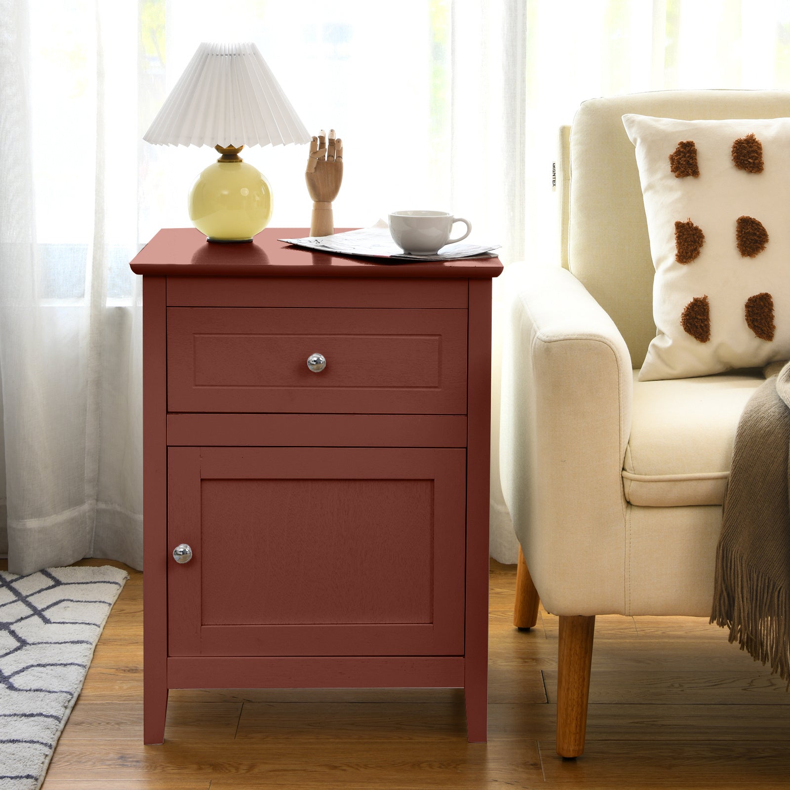 Nightstand with Drawer Accent Side End Table Storage Cabinet Cherry