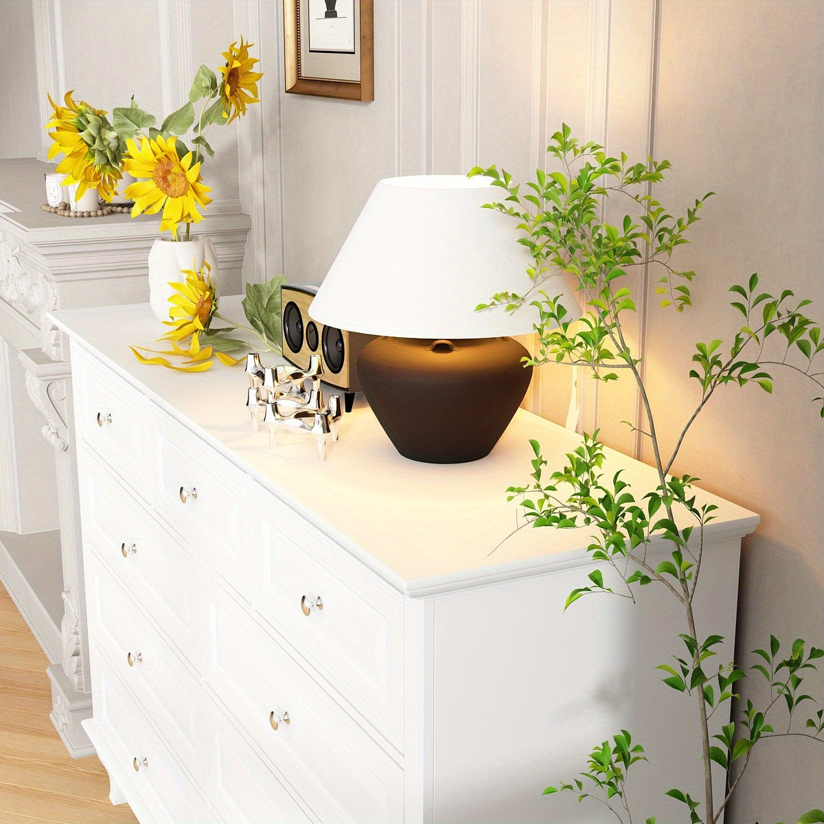 Chest of Drawers 9 Drawer Dresser, Modern Contemporary Dresser with Golden Handles, Wooden Legs, Dresser for Bedroom