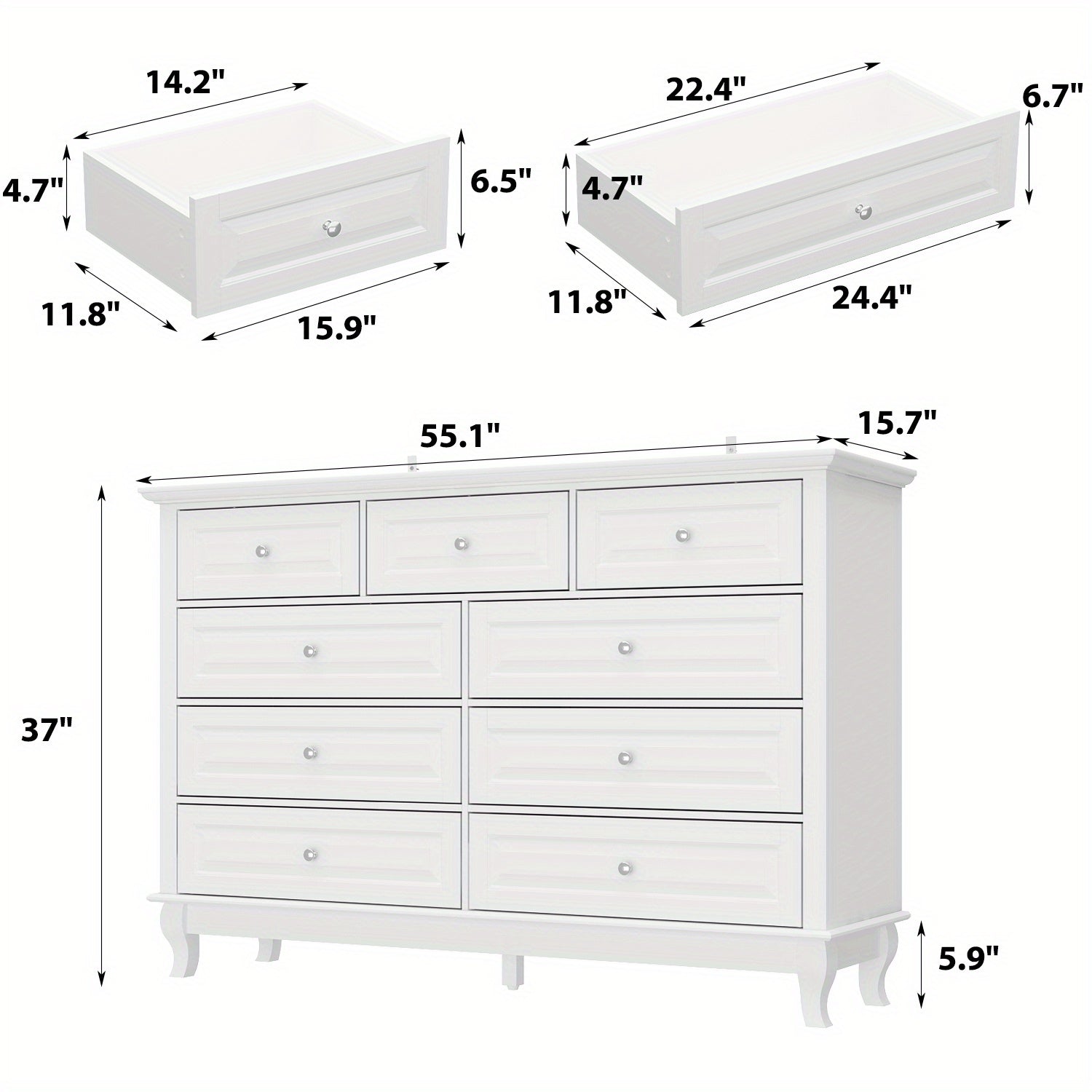 Chest of Drawers 9 Drawer Dresser, Modern Contemporary Dresser with Golden Handles, Wooden Legs, Dresser for Bedroom