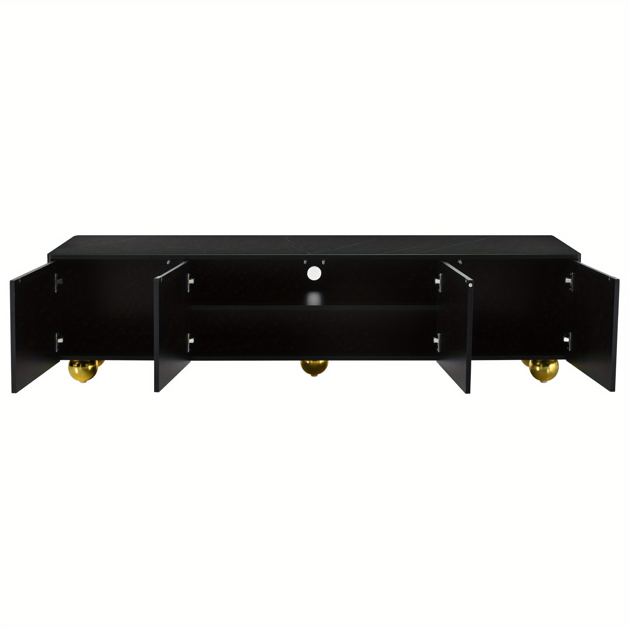 Modern living room TV cabinet media console with marble top and golden round metal legs