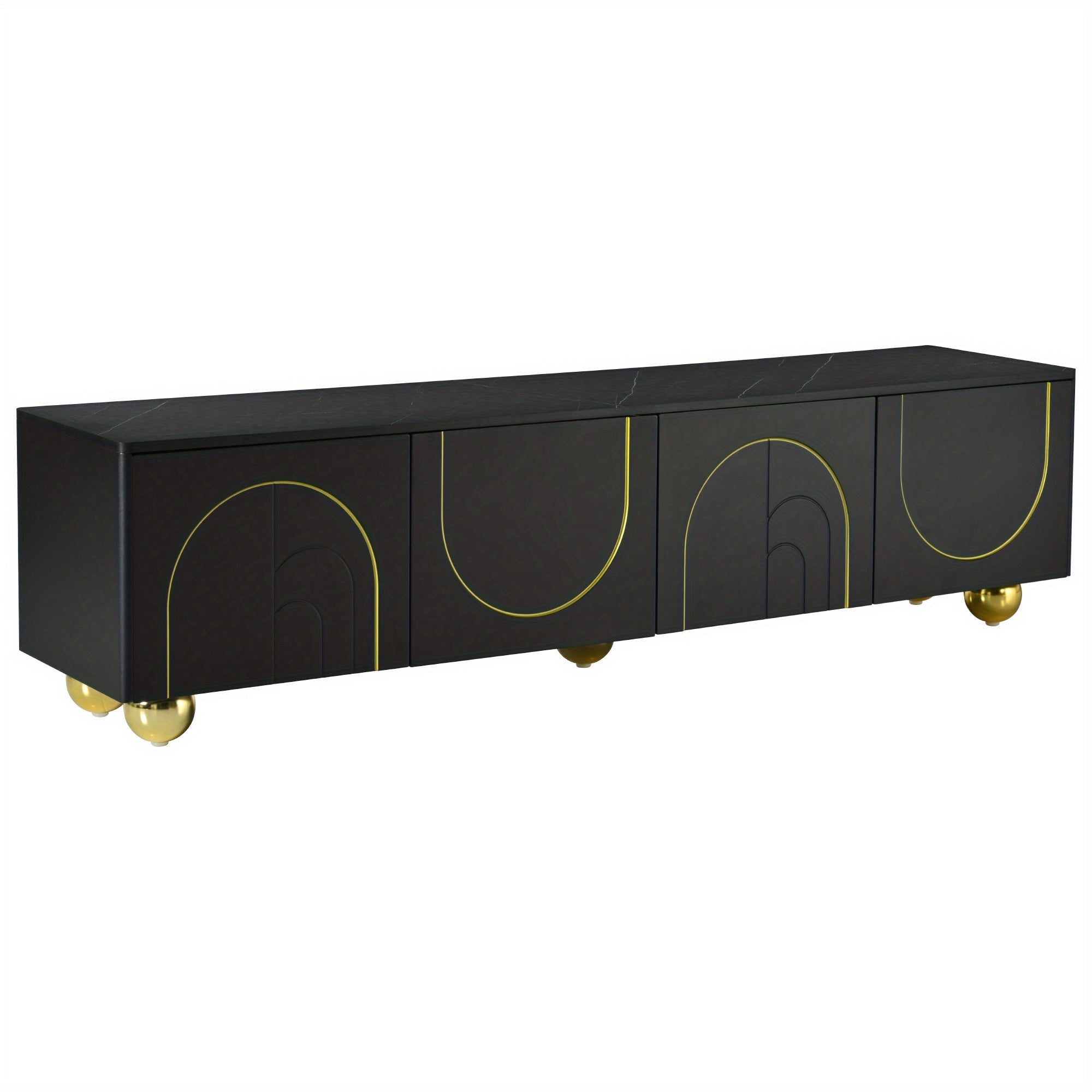 Modern living room TV cabinet media console with marble top and golden round metal legs