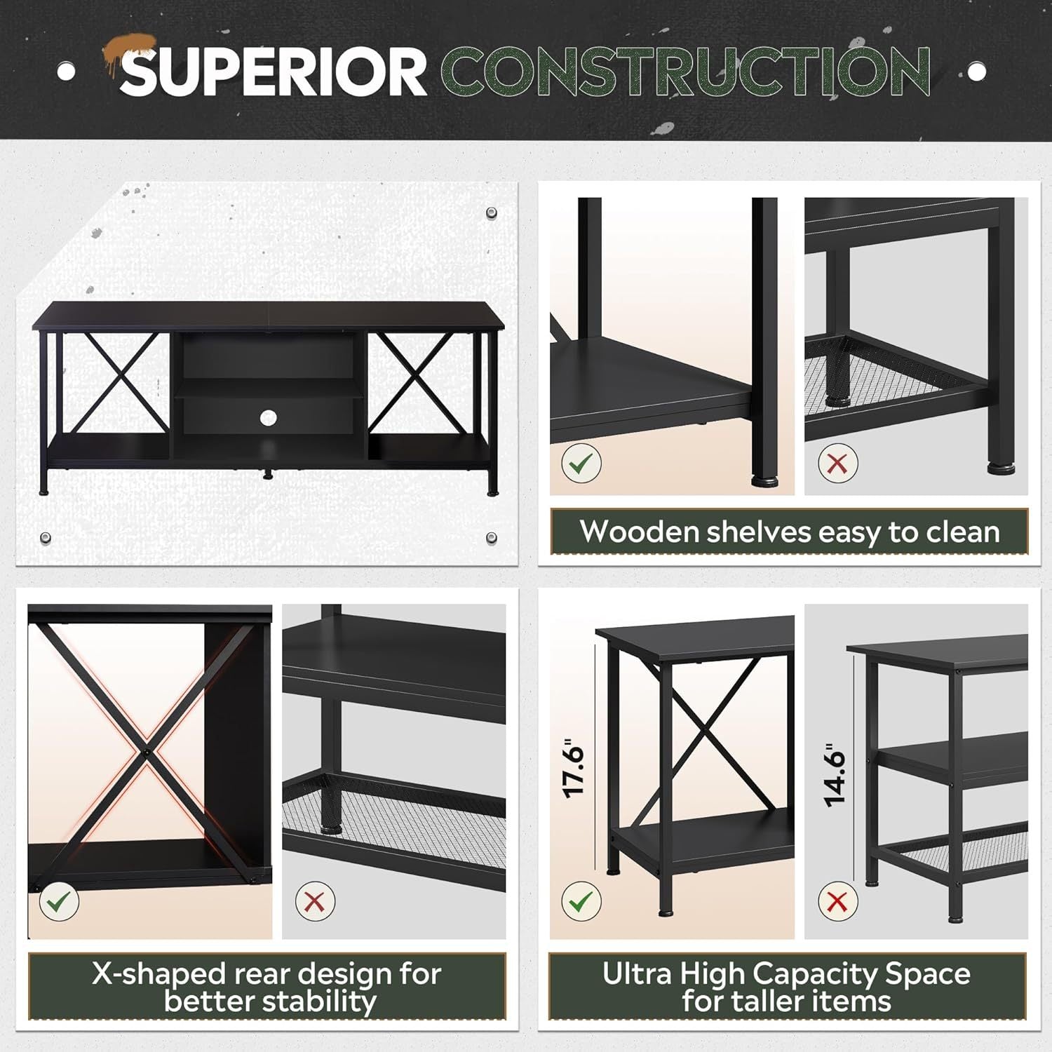 TV Stand for 55 65 Inch TV, Entainment Center with Storage, TV Console for Bedroom and Living Room, Industrial Midea Console with Open Shelf and Metal Frame