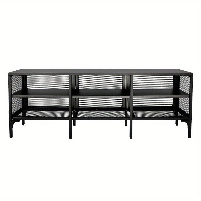 Industrial Wood and Metal TV Stand Entertainment Center Cabinet TV Console Table with 3 Metal Mesh Doors 2-Tier Storage Shelves for Living Room Frosted Black