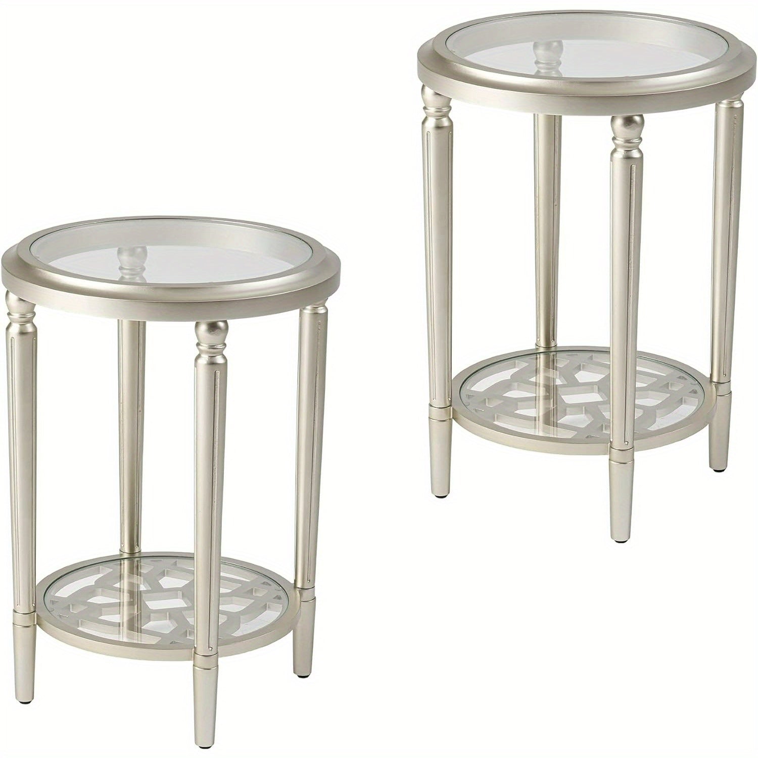 Modern End Table Side Table with Tempered Glass Top, 18" Round Wood Side Table, Lightweight MDF Accent End Table, Champagne Bed Side Table Nightstand for Living Room, Bedroom, Dinning