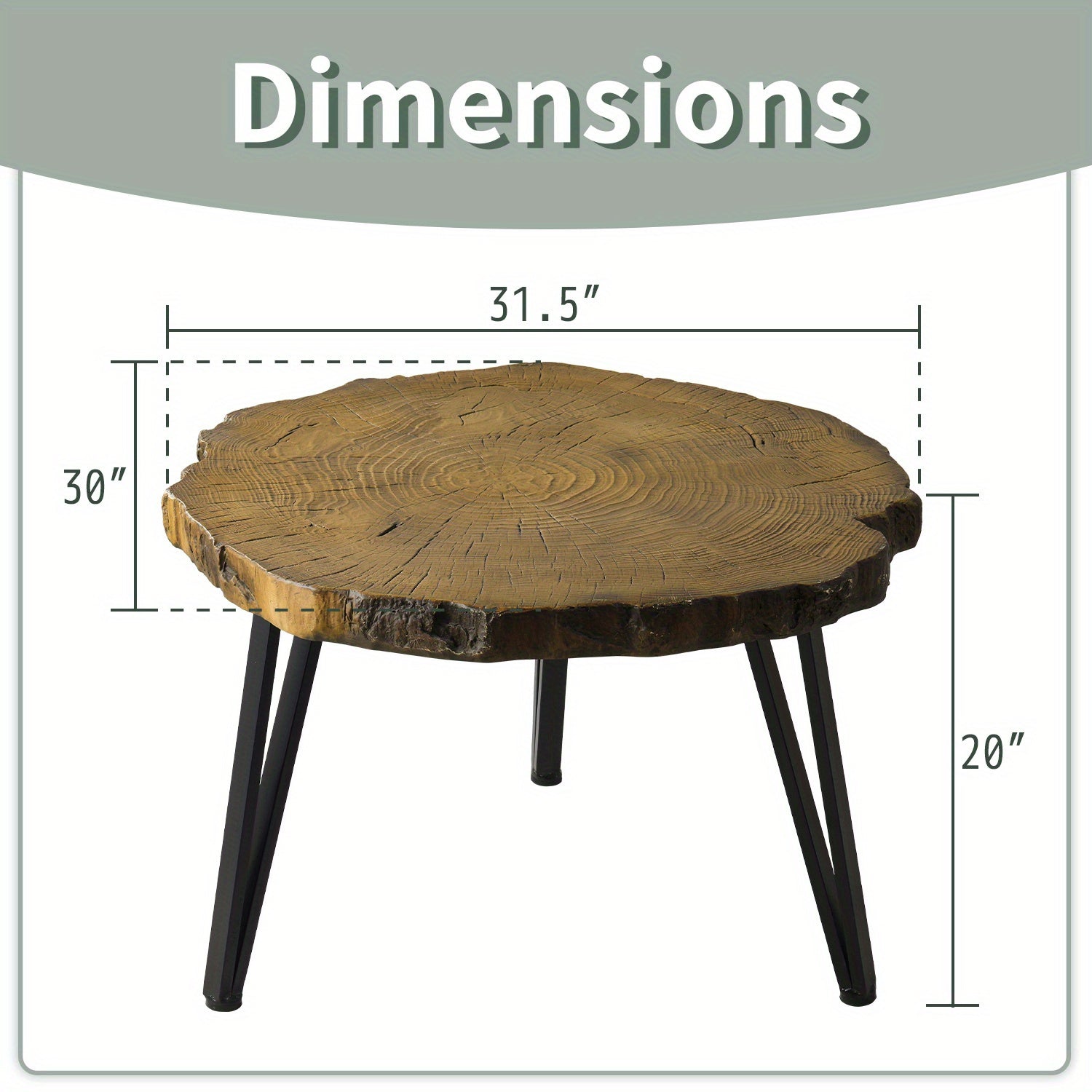 Outdoor Indoor Coffee Table, 50cm Wooden Look Coffee Table, Concrete Outdoor Side Table, Modern Round Metal Coffee Table for Livingroom Bedroom, Garden, Backyard