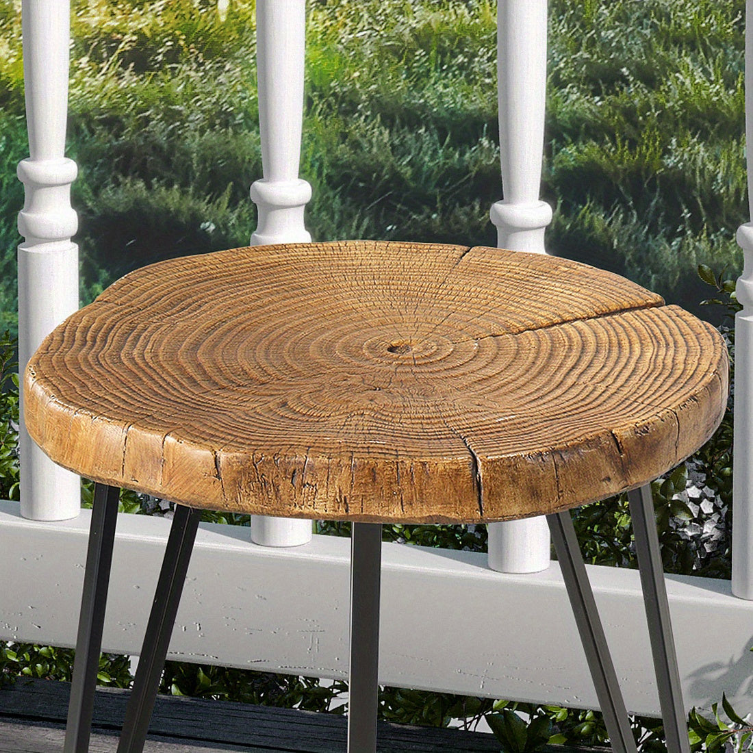 Outdoor Indoor Coffee Table, 50cm Wooden Look Coffee Table, Concrete Outdoor Side Table, Modern Round Metal Coffee Table for Livingroom Bedroom, Garden, Backyard