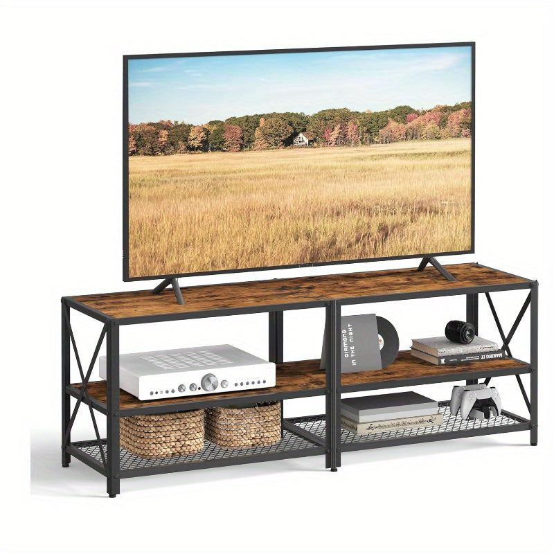 TV Stand, TV Console for TVs Up to 165cm, TV Table, 55. 1 Inches Width, TV Cabinet with Storage Shelves, Steel Frame, for Living Room, Bedroom