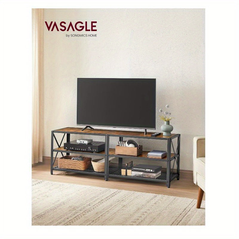 TV Stand, TV Console for TVs Up to 165cm, TV Table, 55. 1 Inches Width, TV Cabinet with Storage Shelves, Steel Frame, for Living Room, Bedroom