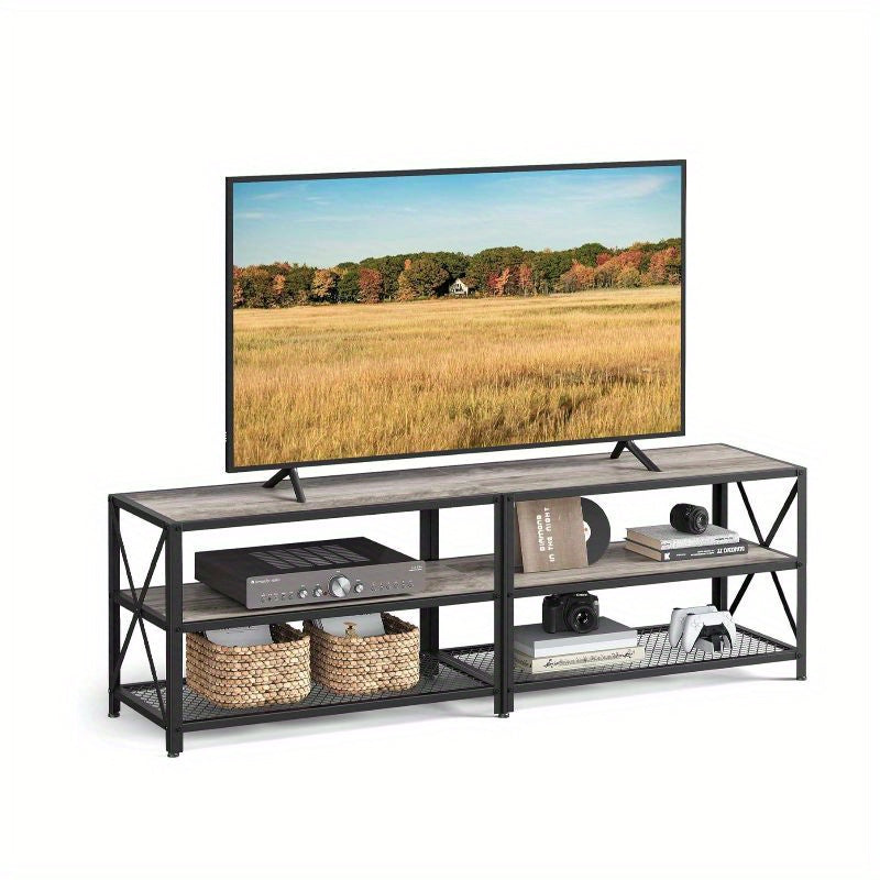 TV Stand, TV Console for TVs Up to 165cm, TV Table, 55. 1 Inches Width, TV Cabinet with Storage Shelves, Steel Frame, for Living Room, Bedroom