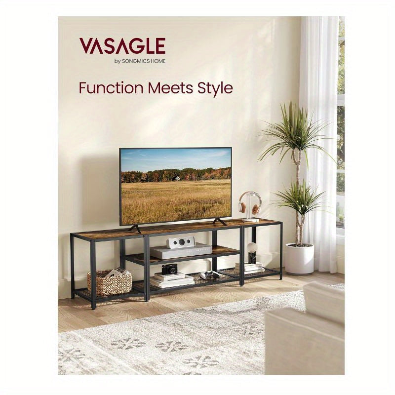 Modern TV Stand for TVs up to 75 Inches, 3-Tier Entertainment Center, Industrial TV Console Table with Open Storage Shelves, for Living Room, Bedroom