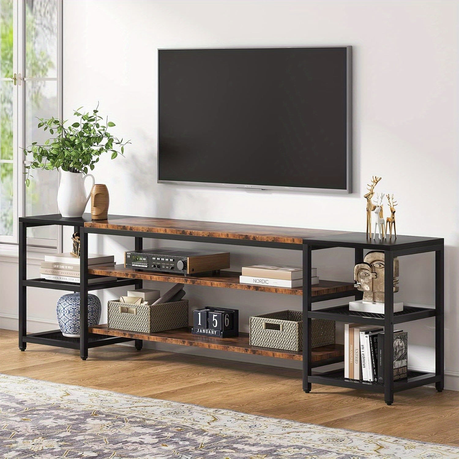 198cm TV Stand for TVs up to 216cm, with Storage Shelveswith Storage Shelves for Living Room, Entertainment Room