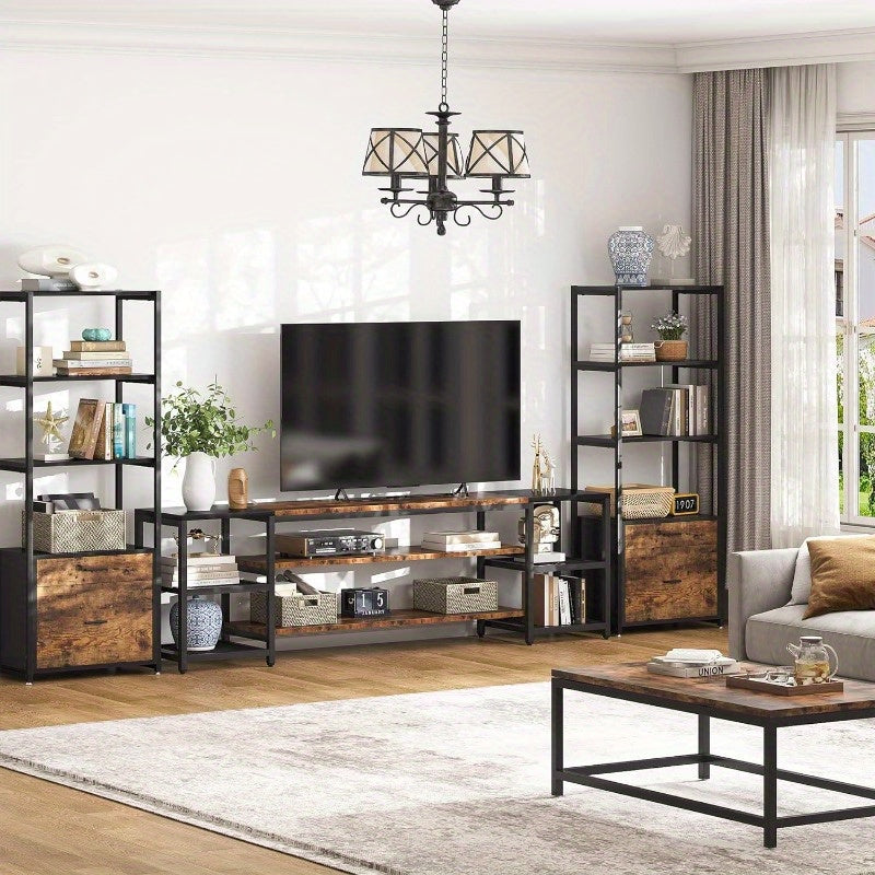 198cm TV Stand for TVs up to 216cm, with Storage Shelveswith Storage Shelves for Living Room, Entertainment Room