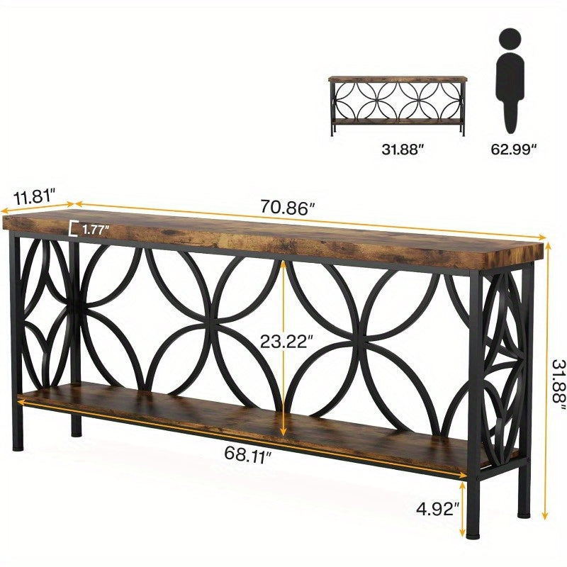 180 cm Unique Design Narrow Sofa Table, Industrial Long Sofa Table Behind Couch, Entry Console Table with Storage for Entryway, Living Room, Foyer