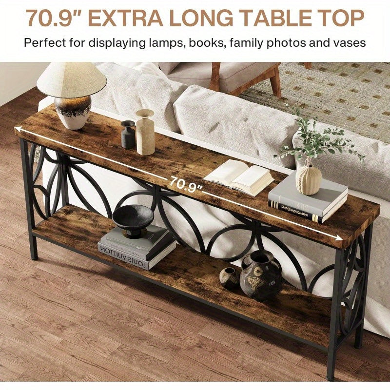 180 cm Unique Design Narrow Sofa Table, Industrial Long Sofa Table Behind Couch, Entry Console Table with Storage for Entryway, Living Room, Foyer