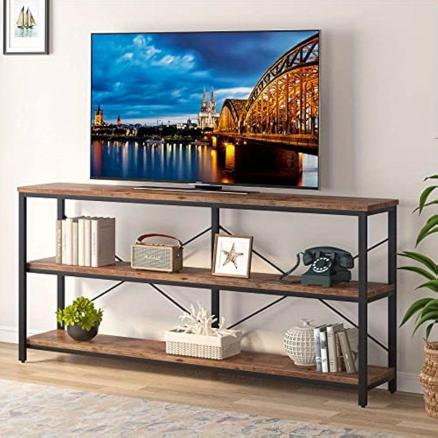 3-Tier Sofa Table with Metal Frame and X-Shaped Design, 180 cm Narrow Extra Long Console Table, Ideal for Living Room and Hallway