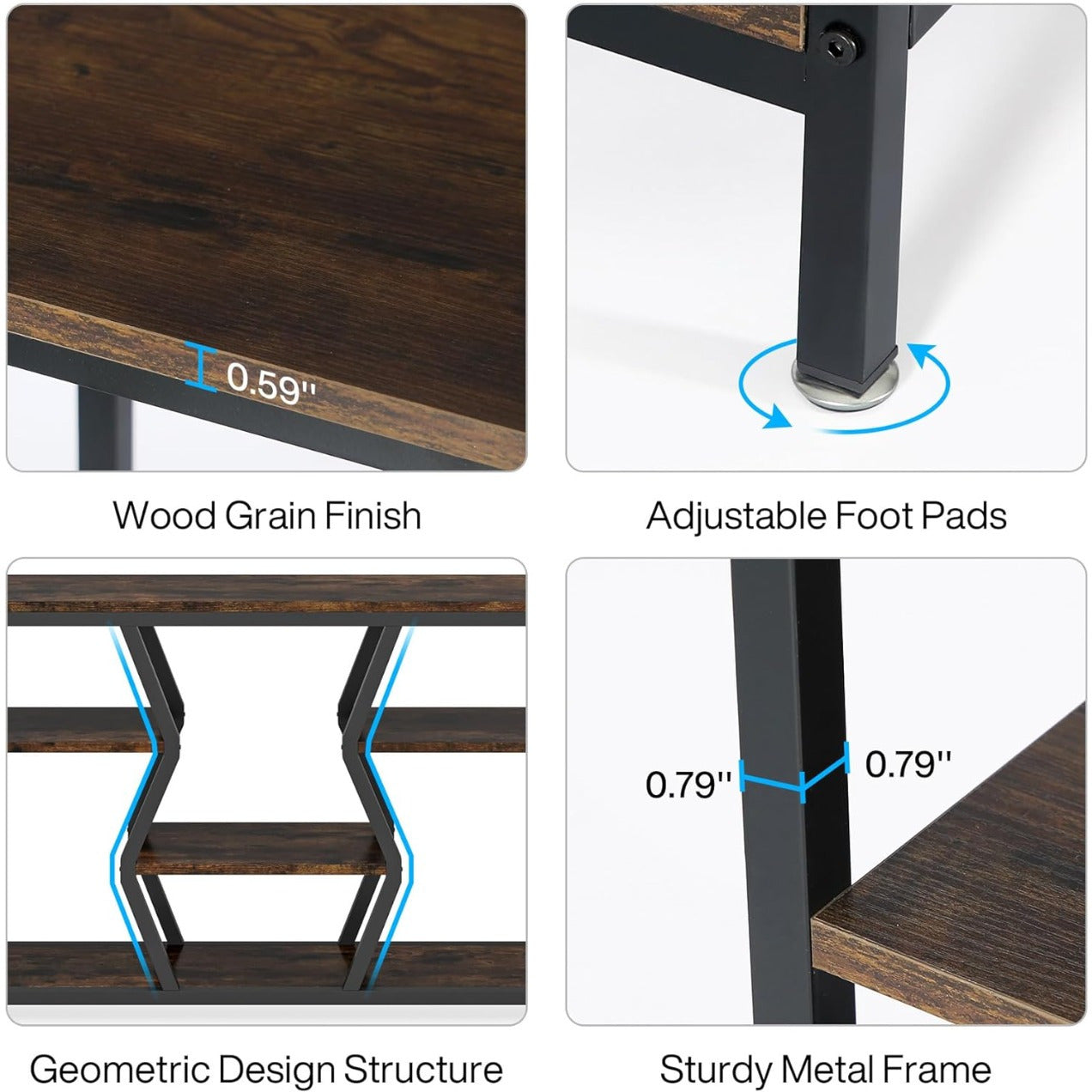 4 Tier Industrial Extra Long Narrow Entryway Accent Tables for Hallway, Living Room, Foyer, 180 cm Sofa Console Table with Wood Storage Shelves