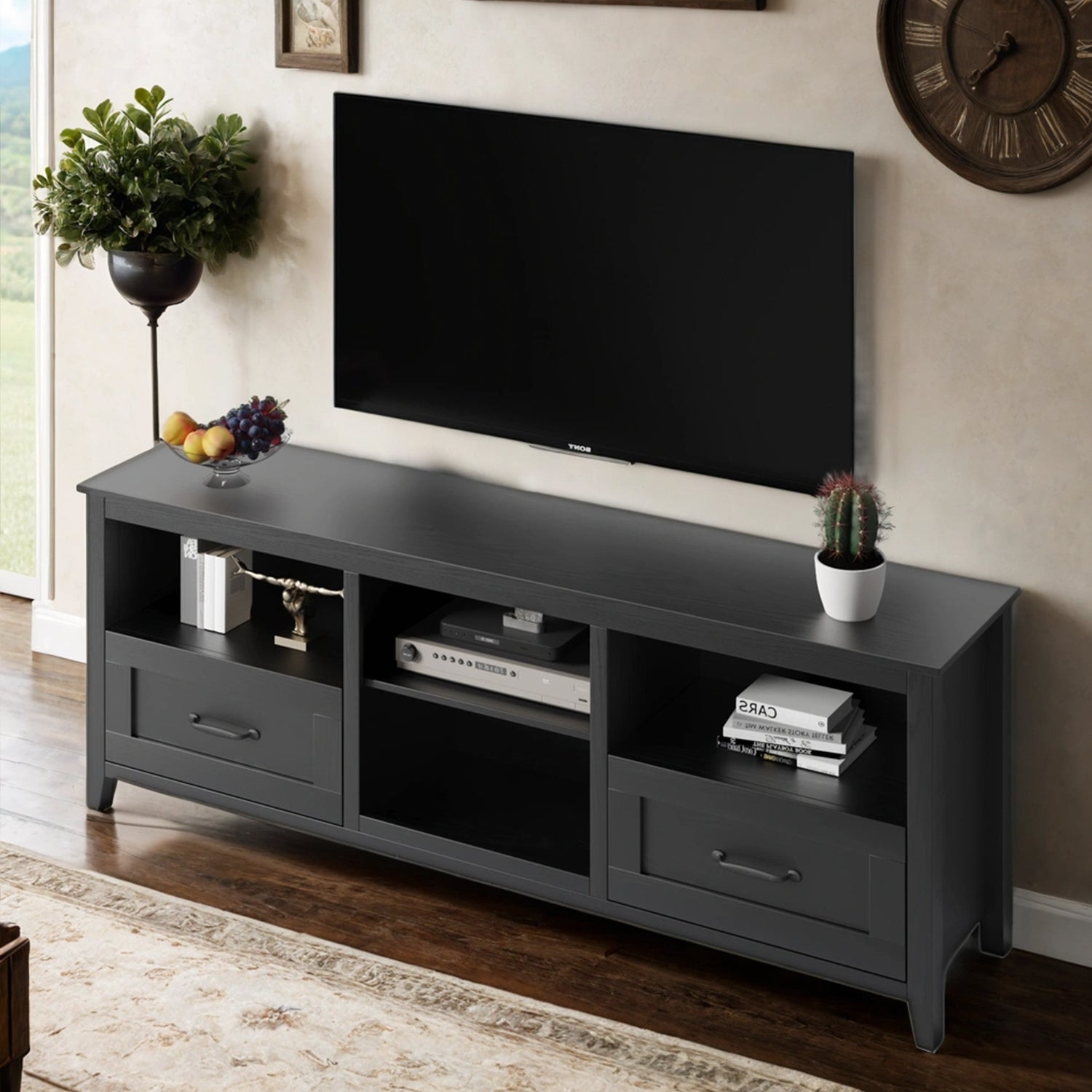 TV Stand for TVs up to 80", Large Television Stands with Drawers for Living Room, Farmhouse Entertainment Center with Storage and Shelves, TV Console Cabinet Furniture for Bedroom (Black)