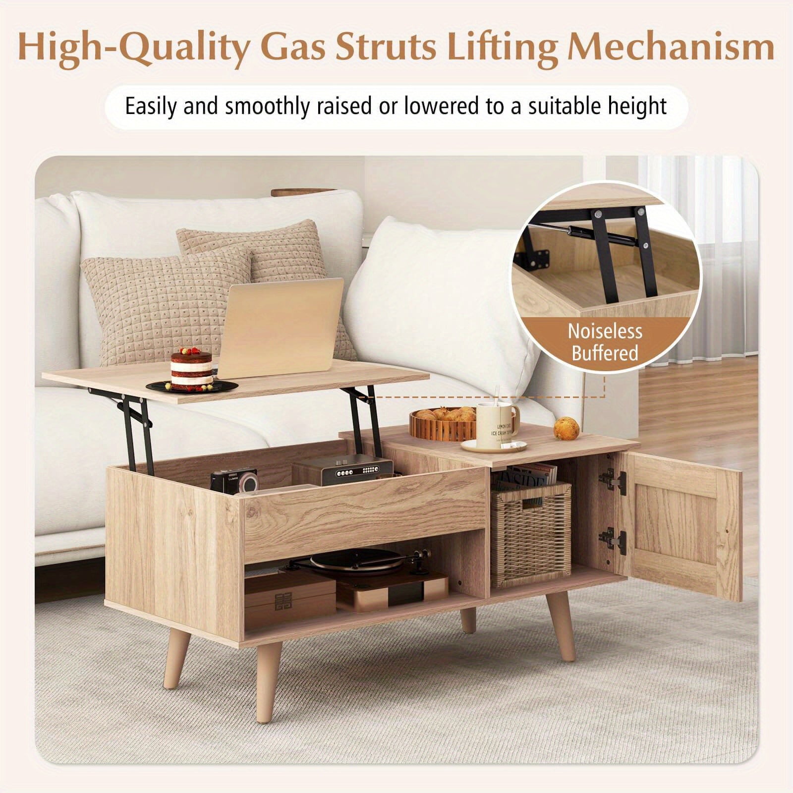 Lift Top Coffee Table with Storage Hidden Compartment Cabinet & Open Shelf