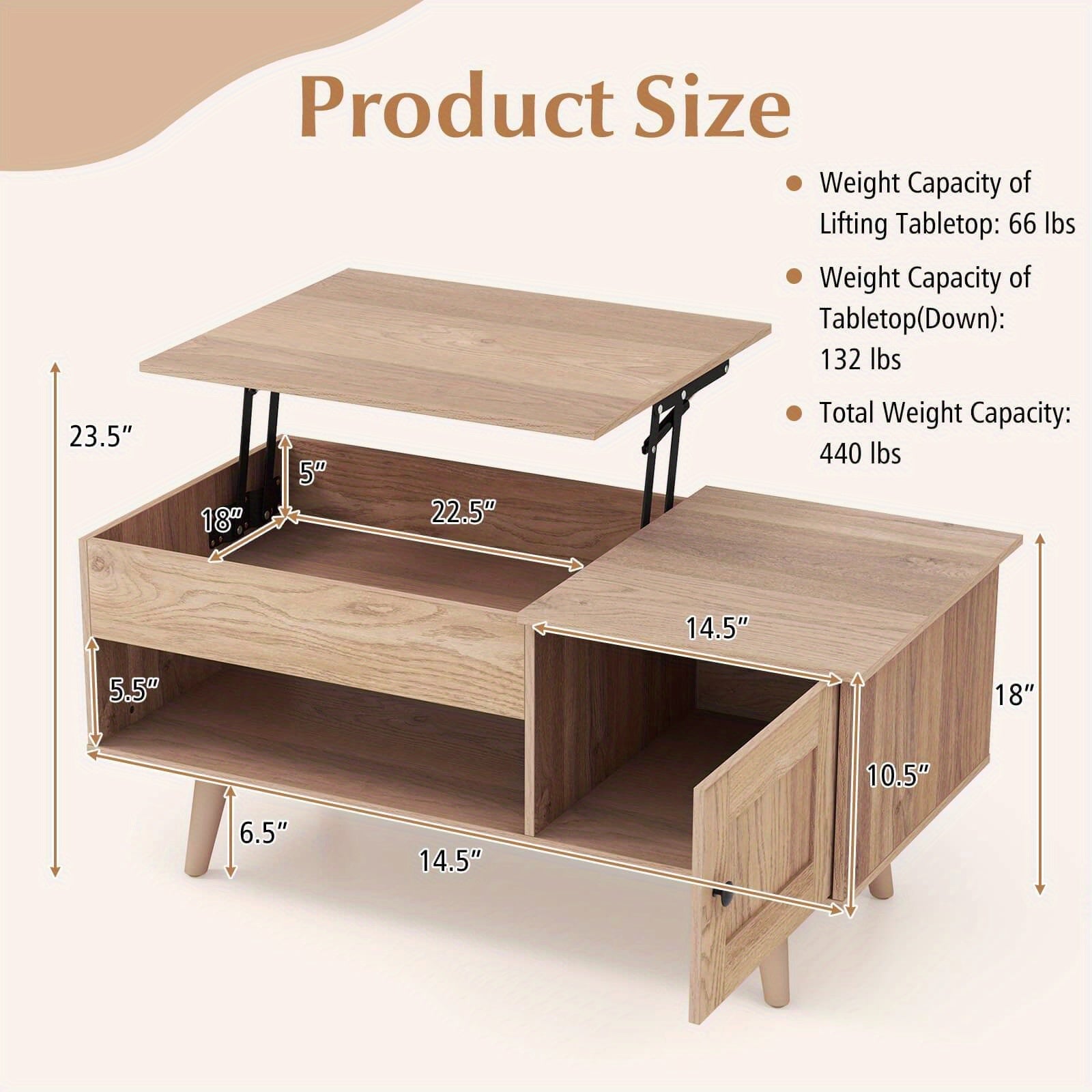 Lift Top Coffee Table with Storage Hidden Compartment Cabinet & Open Shelf