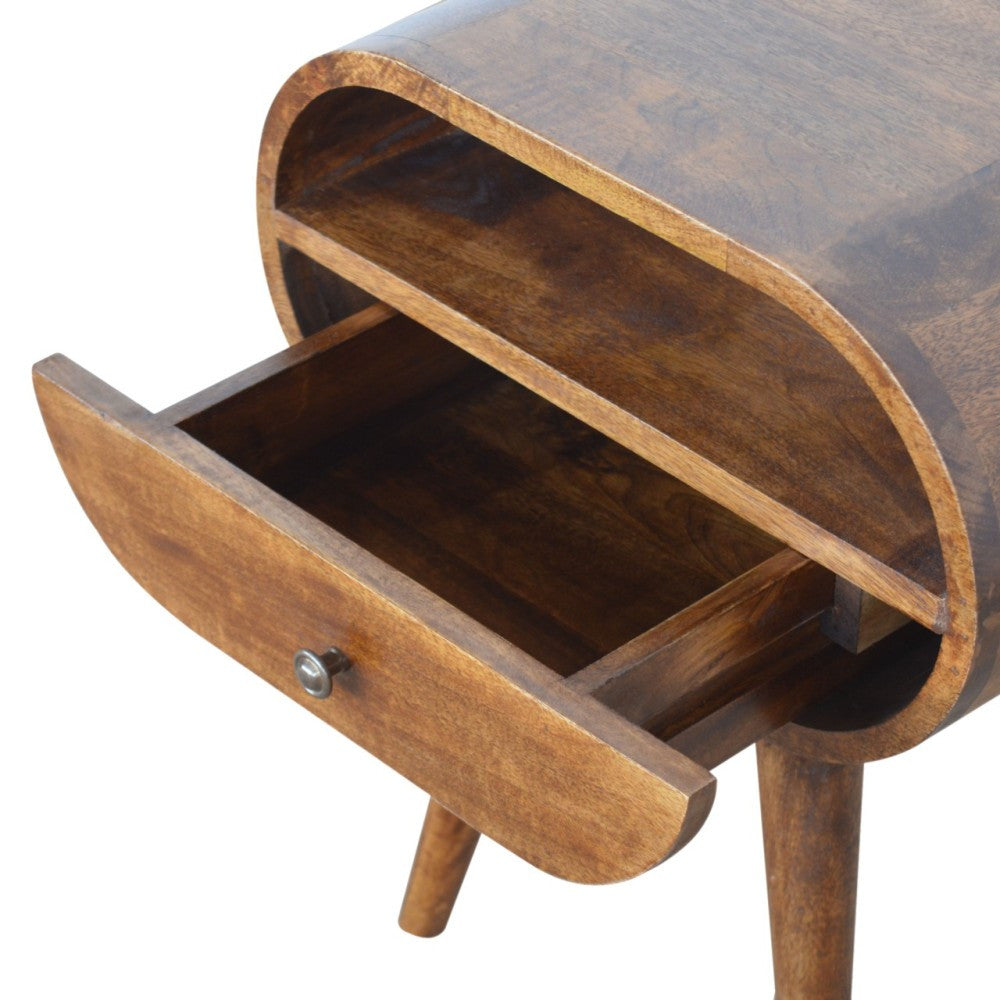 Chestnut Circular Open Wooden Bedside Table  Nightstand