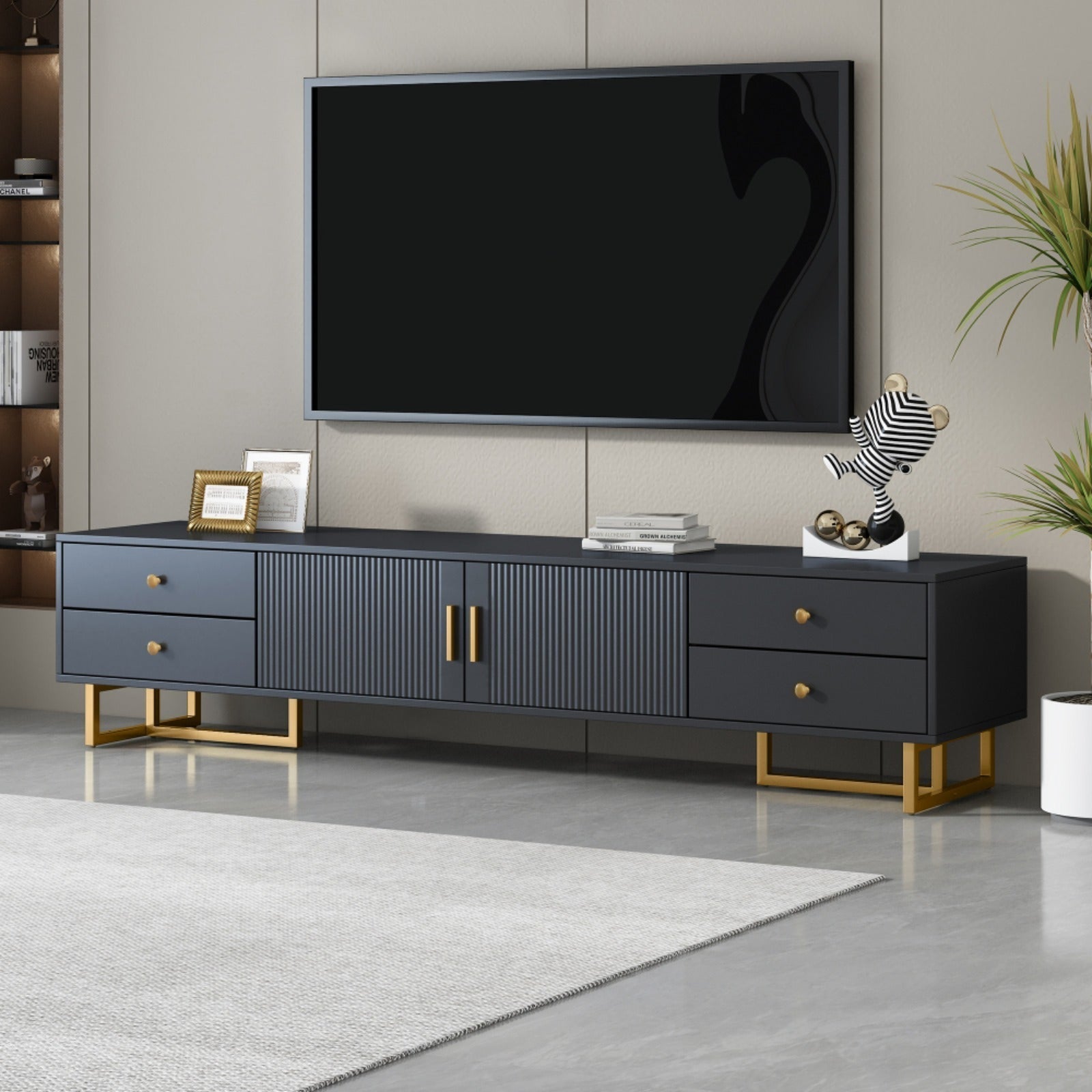 TV Stand for 165cm+ TV, Entertainment Center TV Media Console Table, Modern TV Stand with Storage, TV Console Cabinet Furniture for Living Room