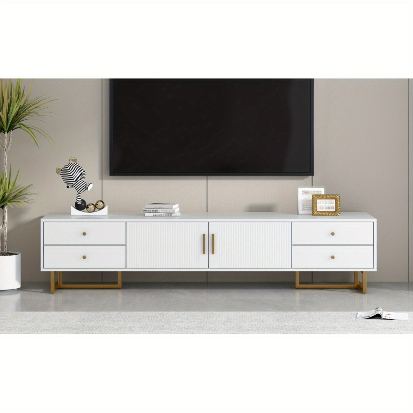 TV Stand for 165cm+ TV, Entertainment Center TV Media Console Table, Modern TV Stand with Storage, TV Console Cabinet Furniture for Living Room