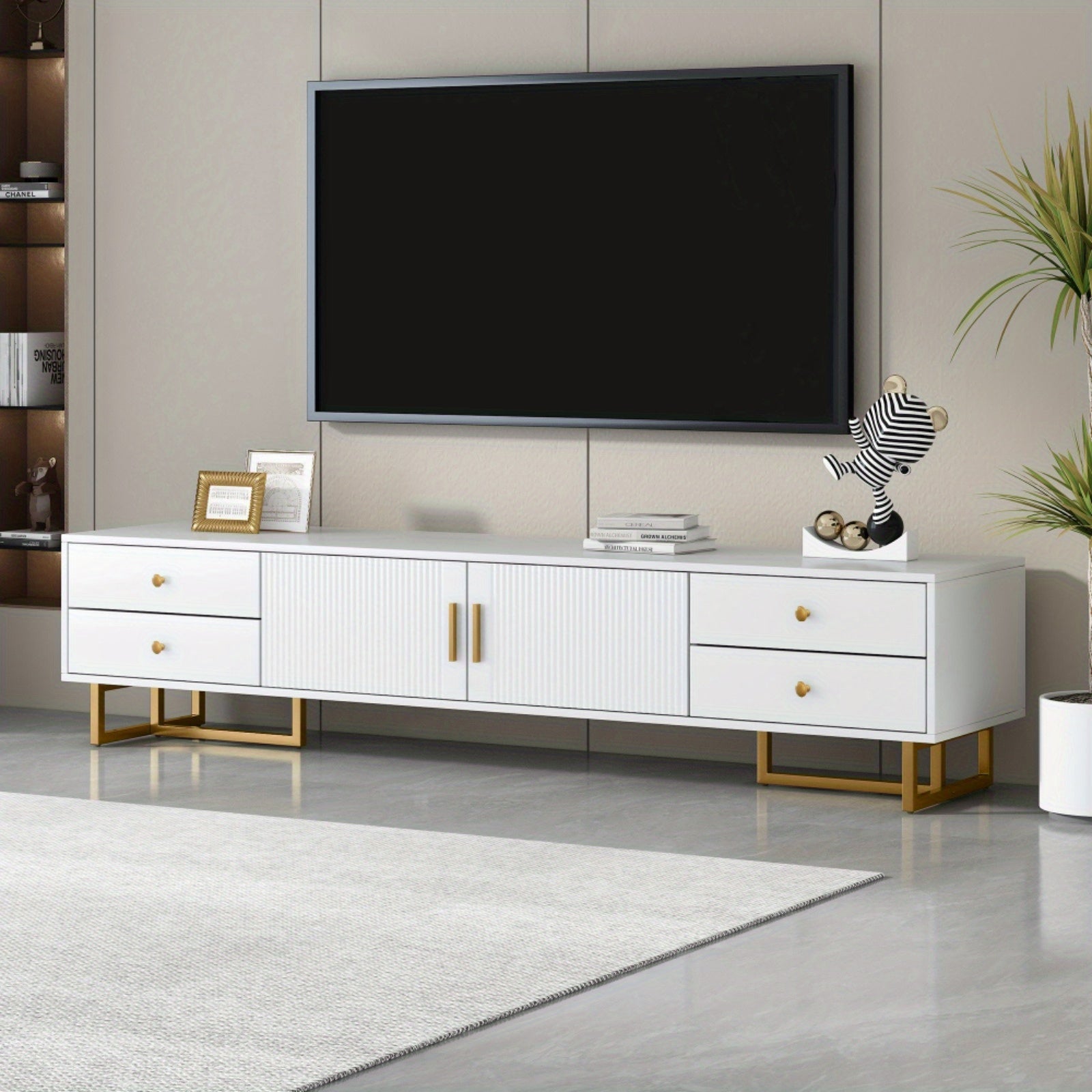 TV Stand for 165cm+ TV, Entertainment Center TV Media Console Table, Modern TV Stand with Storage, TV Console Cabinet Furniture for Living Room