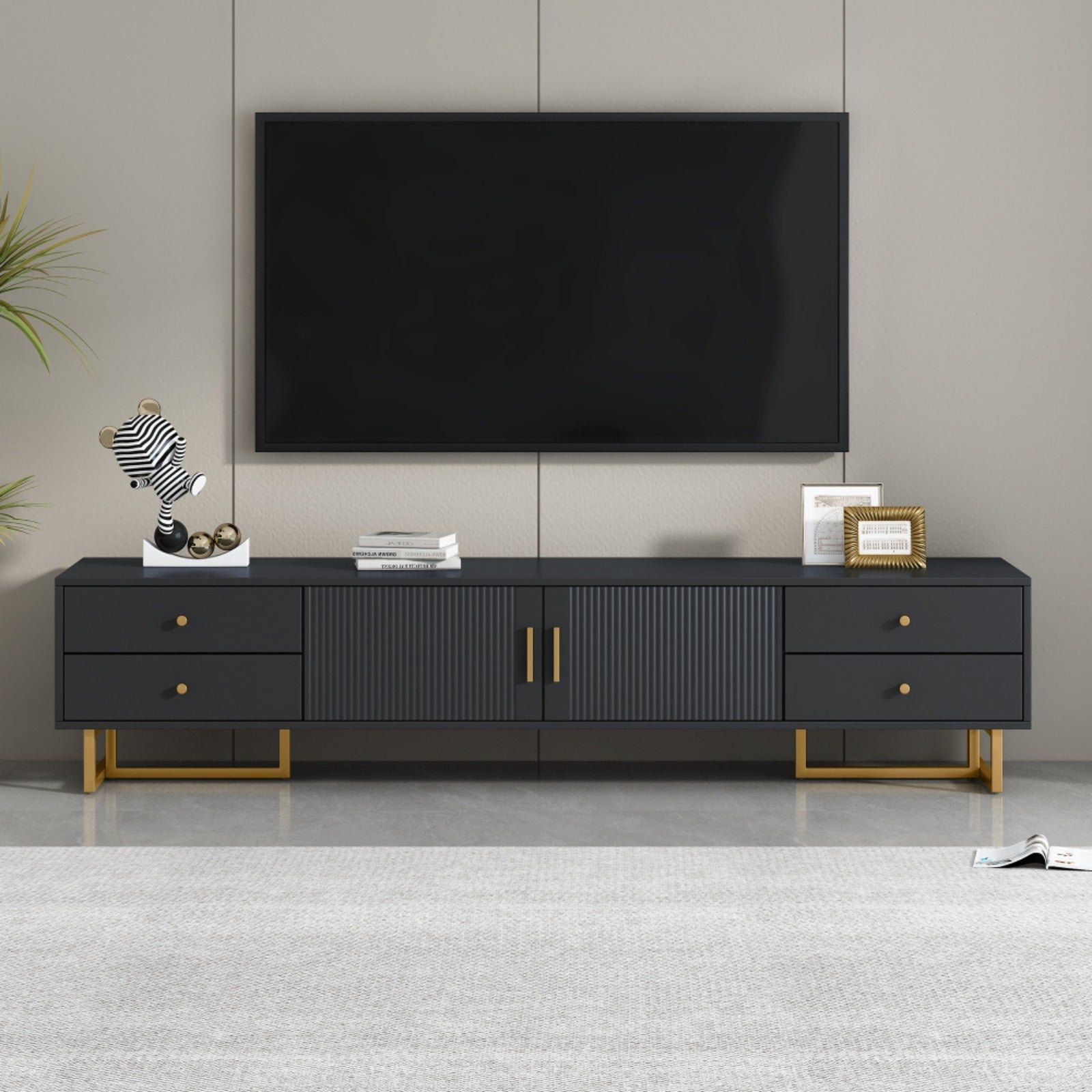 TV Stand for 165cm+ TV, Entertainment Center TV Media Console Table, Modern TV Stand with Storage, TV Console Cabinet Furniture for Living Room