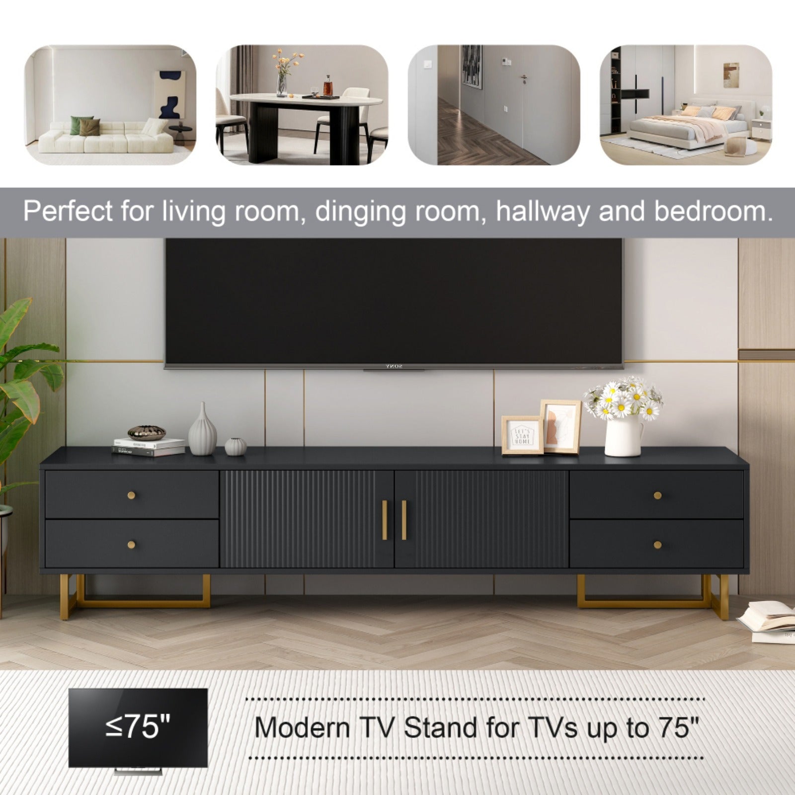 TV Stand for 165cm+ TV, Entertainment Center TV Media Console Table, Modern TV Stand with Storage, TV Console Cabinet Furniture for Living Room