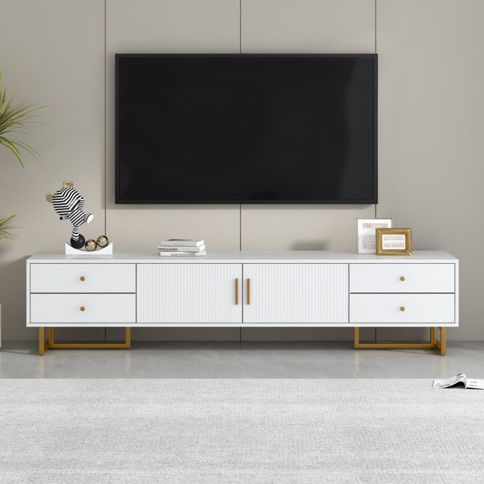 TV Stand for 165cm+ TV, Entertainment Center TV Media Console Table, Modern TV Stand with Storage, TV Console Cabinet Furniture for Living Room