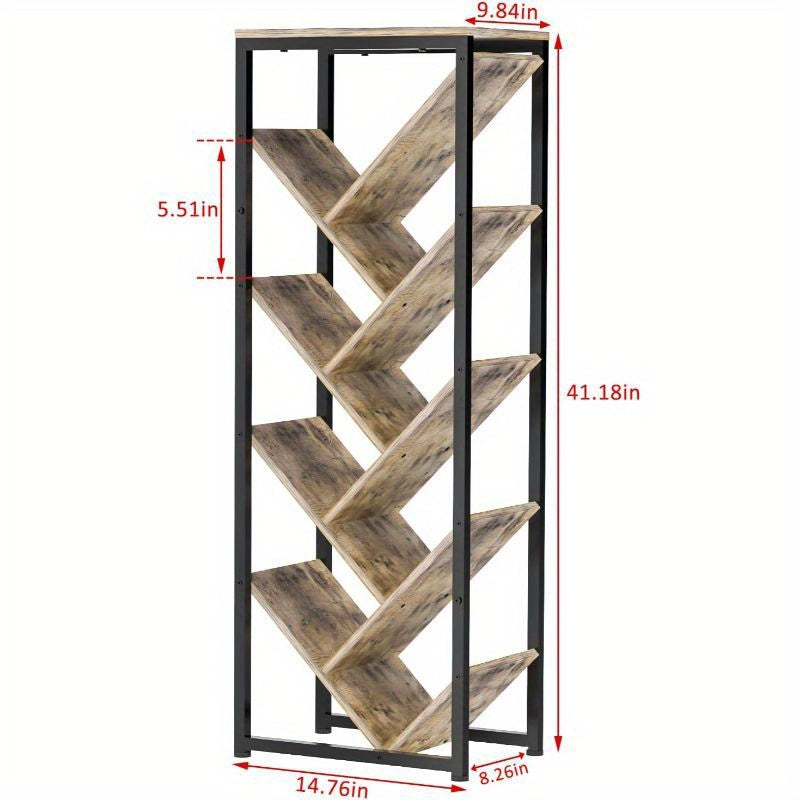 Tree Bookshelf - 9 Tier Floor Standing Tree Bookshelf for CDs/Movies/Books, Small Bookshelf for Small Spaces Bookshelves Wooden Book Storage Organizer Shelves for Bedroom Living Room Smaller