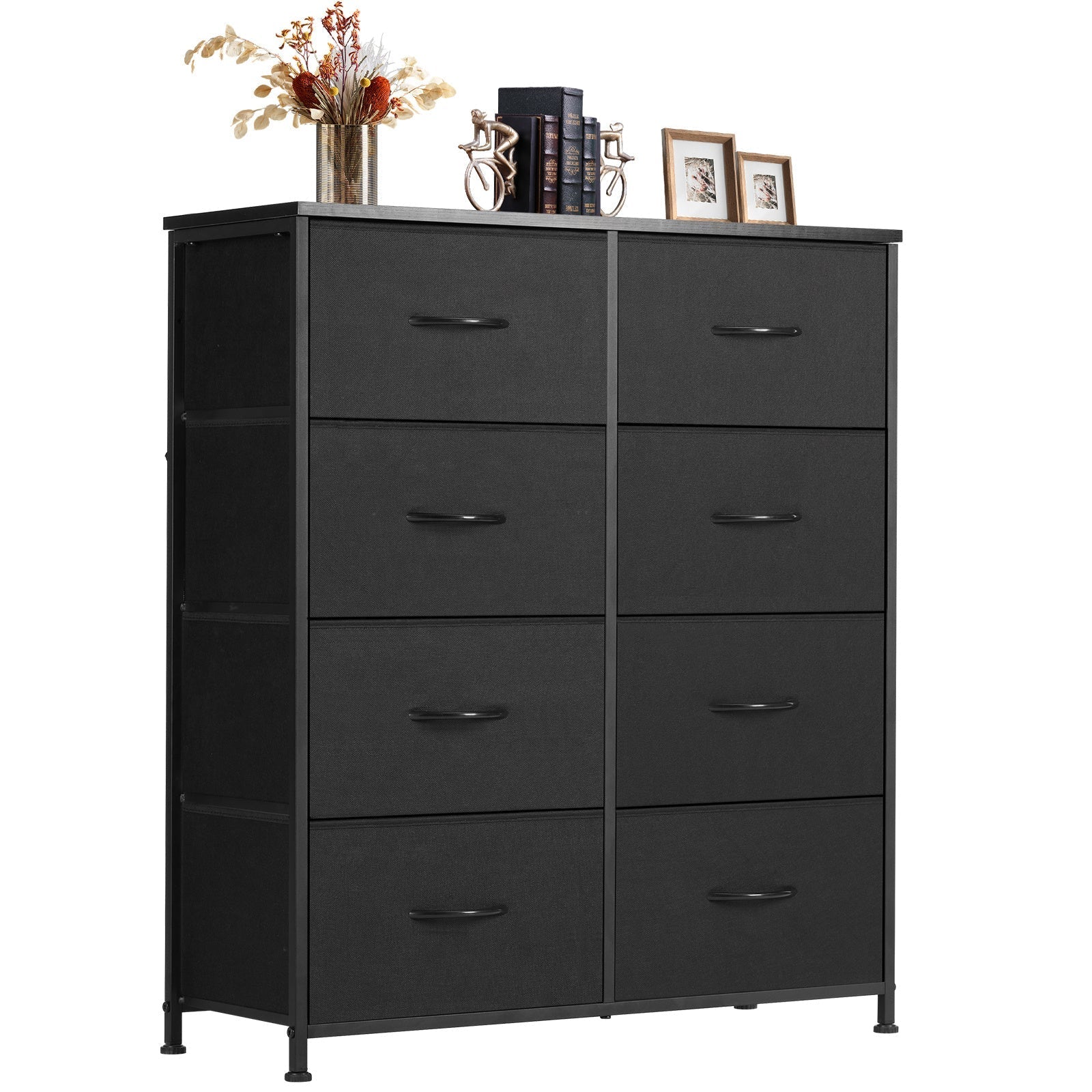 Tall White Dresser With Fabric Drawers: Lightweight Bedroom Furniture, Chest Organizer Units For Clothing And Closet, Storage Tower With Cabinet, Metal Frame, And Wooden Top For Nursery