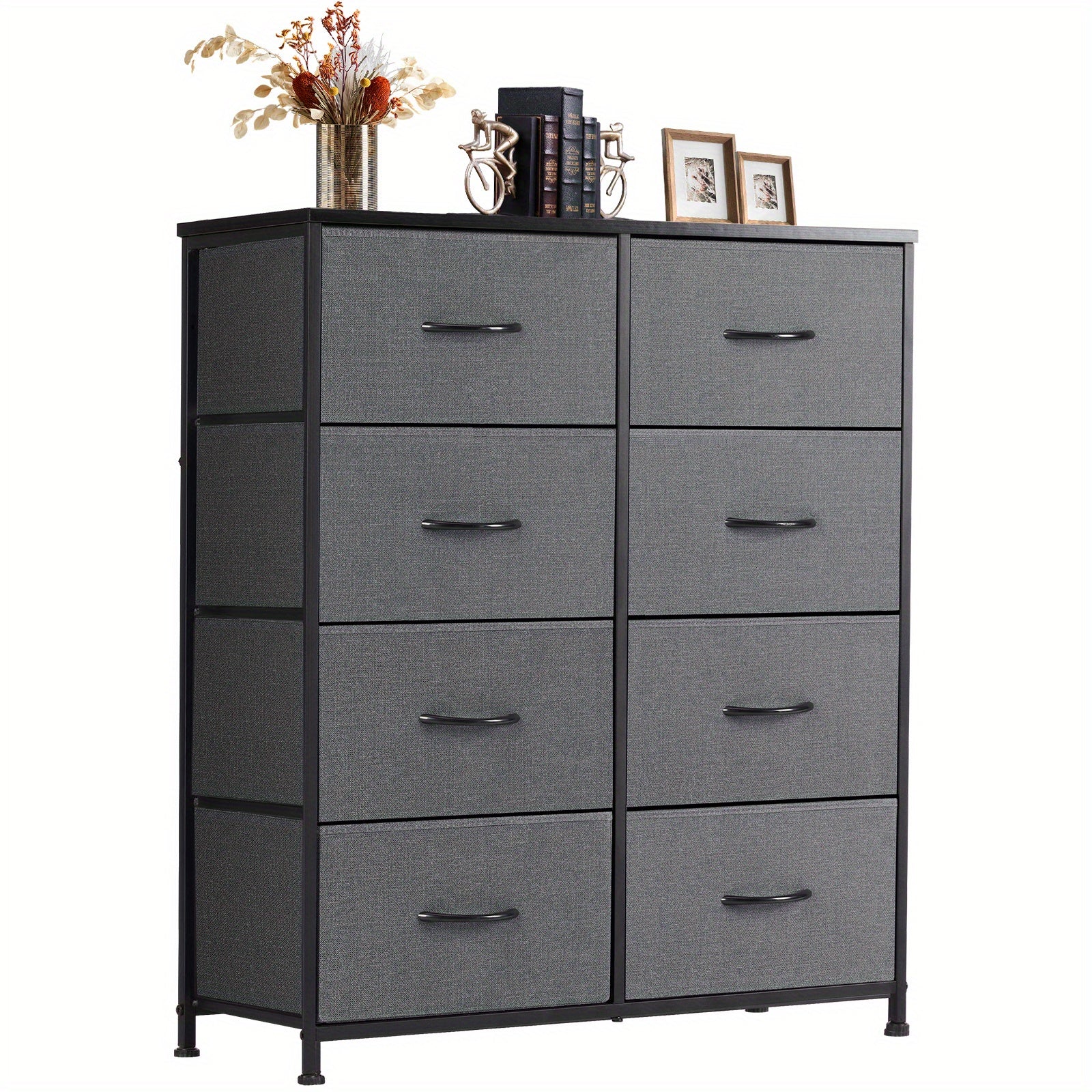 Tall White Dresser With Fabric Drawers: Lightweight Bedroom Furniture, Chest Organizer Units For Clothing And Closet, Storage Tower With Cabinet, Metal Frame, And Wooden Top For Nursery