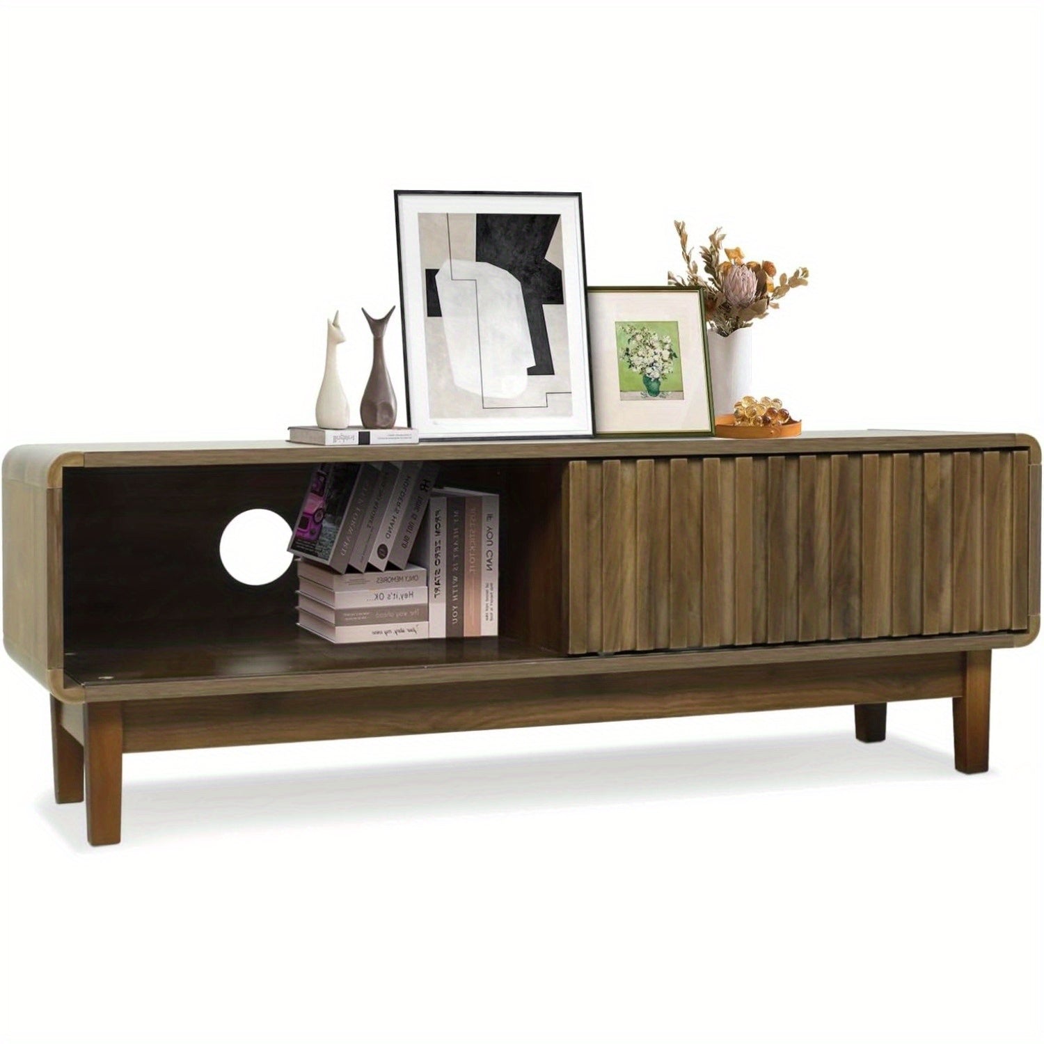 Mid Century Modern TV Stand for 127cm TV, Small Media TV Console for Living Room