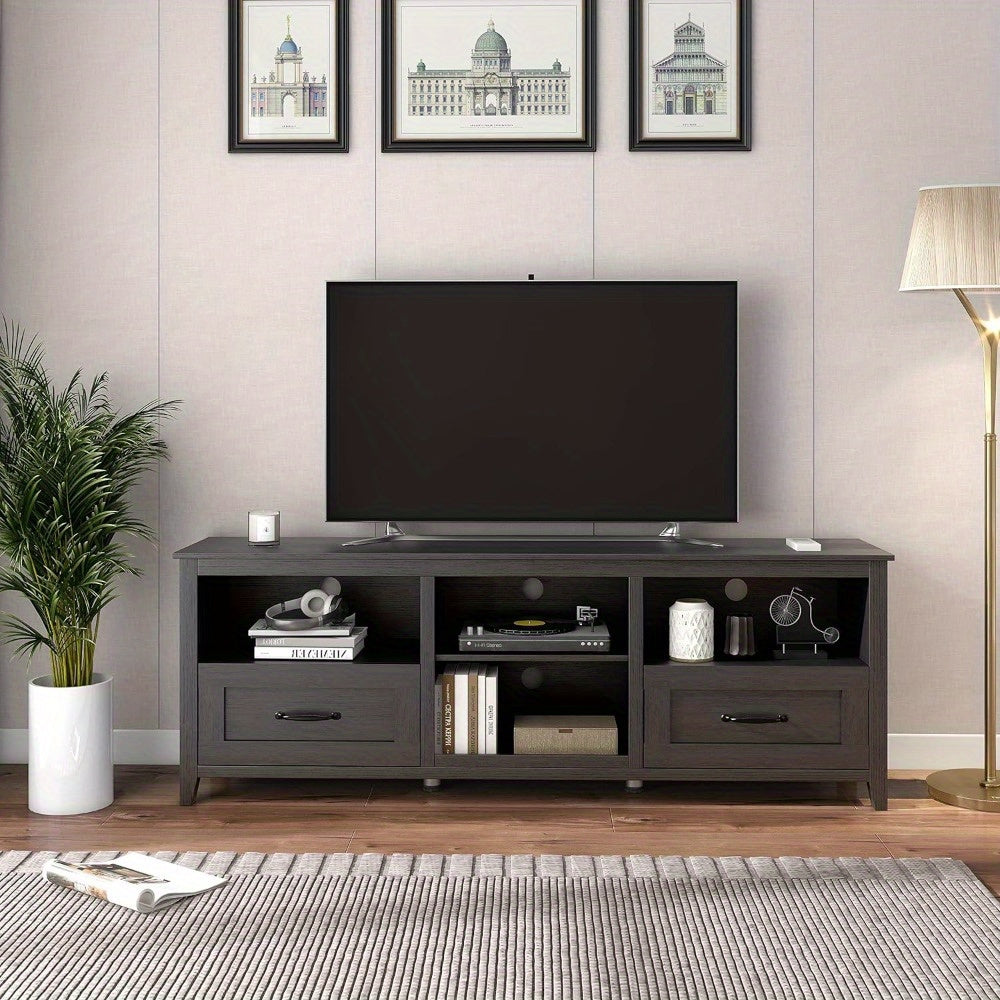 TV Stand for TVs up to 203cm Modern Entertainment Center with Double Drawers, Farmhouse TV Storage Cabinet Console Table with Adjustable Shelves for Living Room, Bedroom (70 Inch, Black)