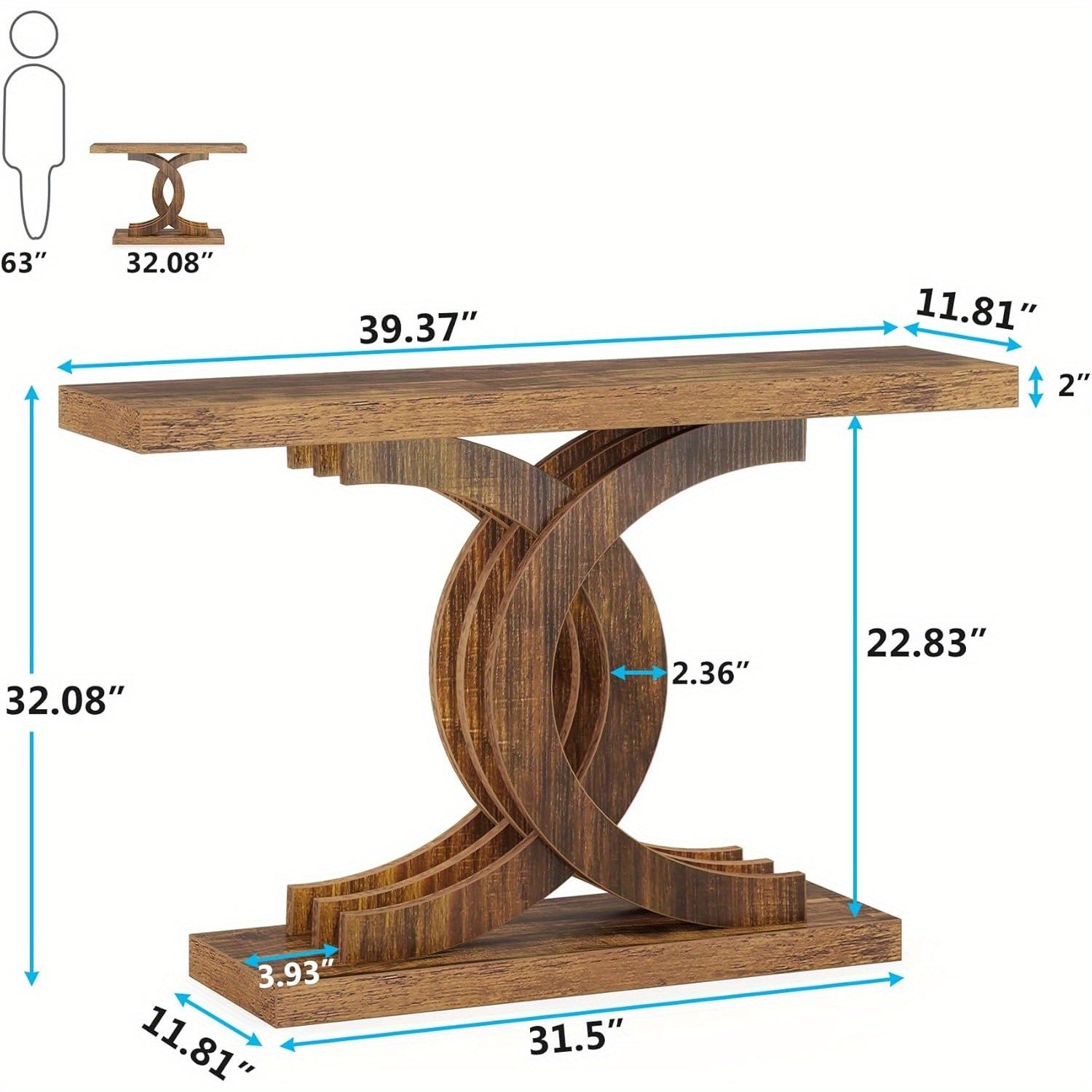 Farmhouse Console Tables for Entryway, Modern 99-cm Entryway Table with Geometric Base, Wooden & Metal Hallway Table/Narrow Sofa Table/Accent Table for Entrance, Living Room, Bedroom, Standing Shelf