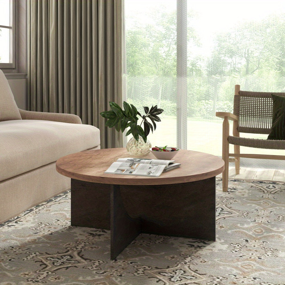 89cm Modern Retro Round Coffee Table for Living Room and Bedroom