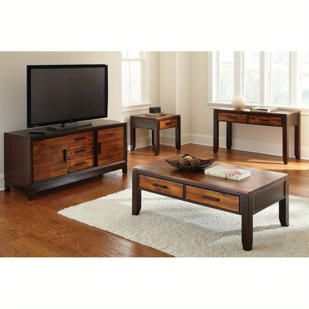 Modern Wooden Coffee Table with Solid Hardwood Top, Contemporary Design, No Electricity Required