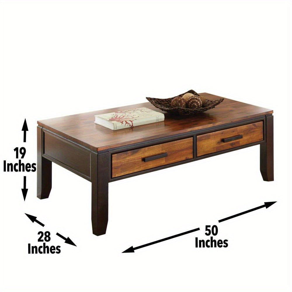 Modern Wooden Coffee Table with Solid Hardwood Top, Contemporary Design, No Electricity Required