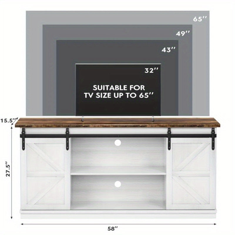 TV Stand Farmhouse Entertainment Center for 65 Inch TV Media Console Cabinet, Barn Doors TV Stand with Storage and Shelves, Modern TV Console Table Furniture