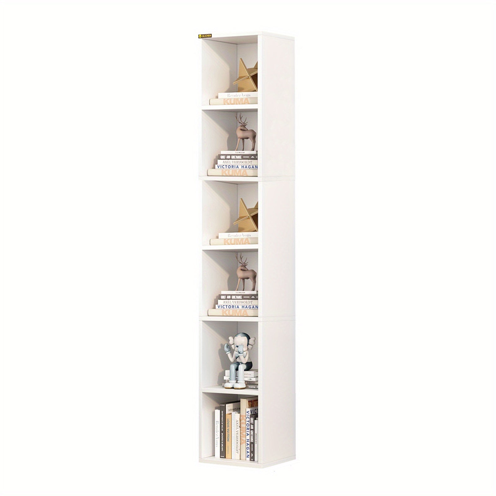 174cm Tall Narrow Bookshelf, Modern Wooden Corner Bookcase for Stylish Storage, 6 Cubes Storage Organizer Display Shelving for Bedroom, Library, Living Room, Home, Office