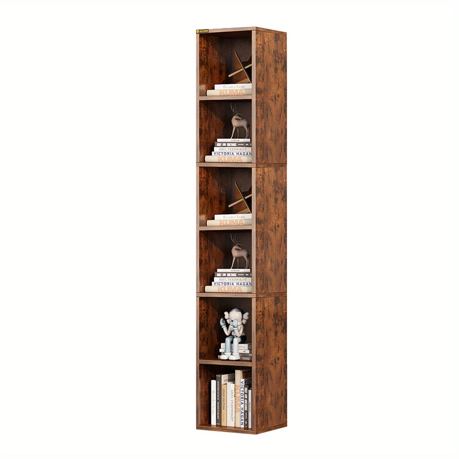 174cm Tall Narrow Bookshelf, Modern Wooden Corner Bookcase for Stylish Storage, 6 Cubes Storage Organizer Display Shelving for Bedroom, Library, Living Room, Home, Office