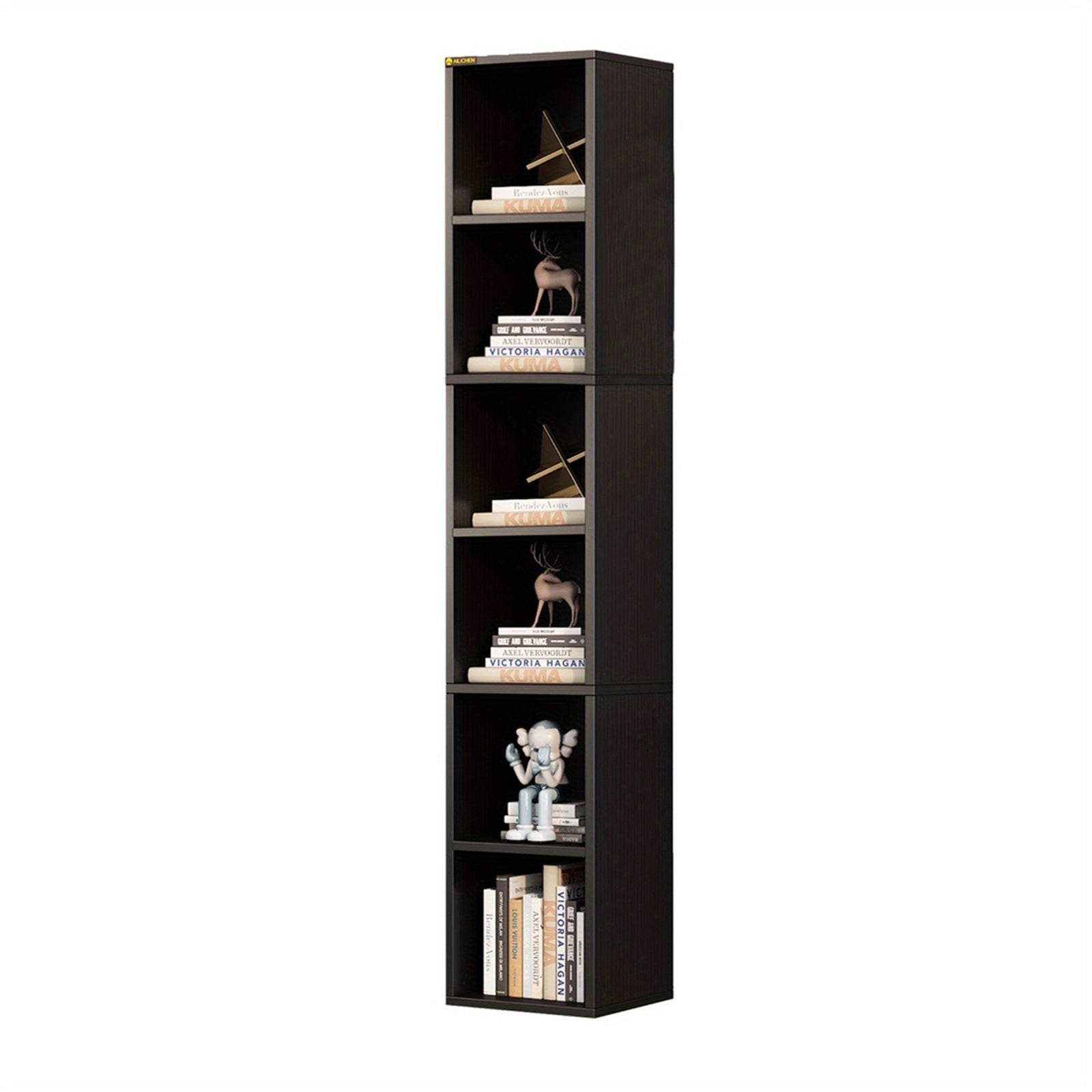 174cm Tall Narrow Bookshelf, Modern Wooden Corner Bookcase for Stylish Storage, 6 Cubes Storage Organizer Display Shelving for Bedroom, Library, Living Room, Home, Office