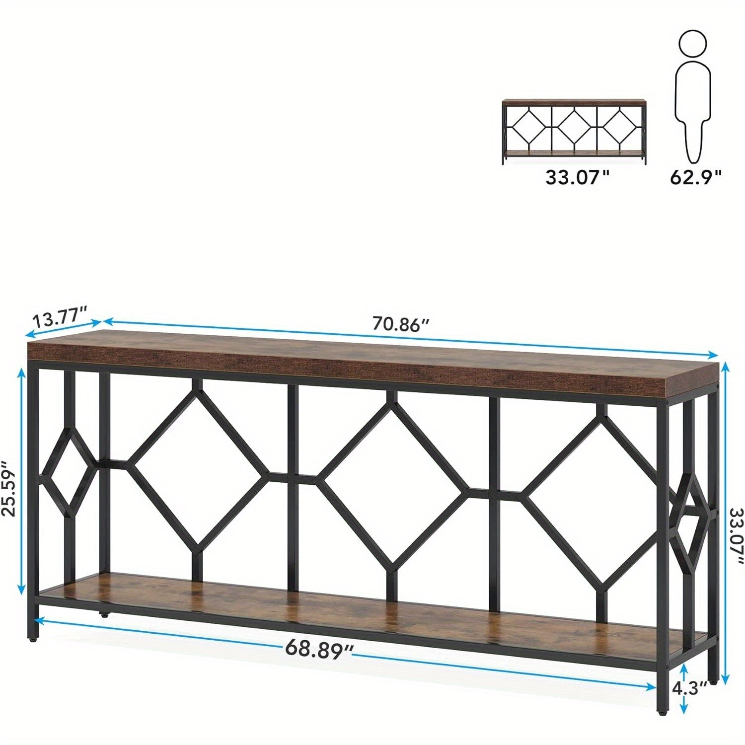 180 cm Extra Long Sofa Table, Narrow Long Sofa Console Tables, Behind Couch Table with Open Storage Shelf