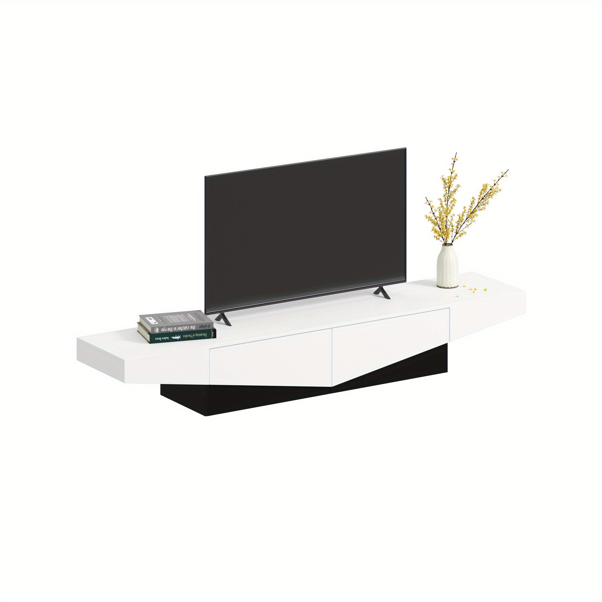 Modern media console TV stand with 2 drawers, suitable for living rooms, stylish design, black and white