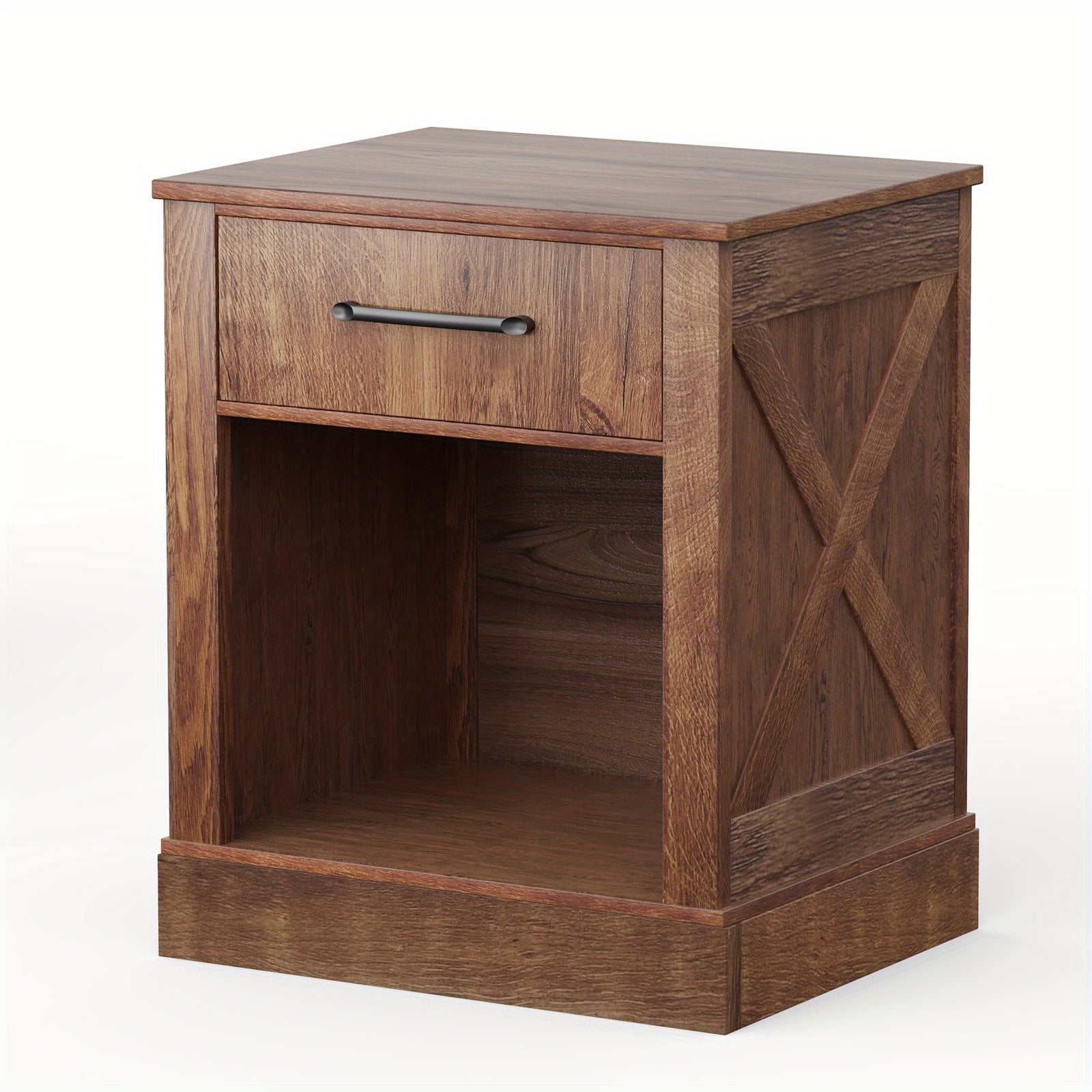 Nightstand with Drawer and Shelf Rustic Wooden Bedside Table Bedroom Brown