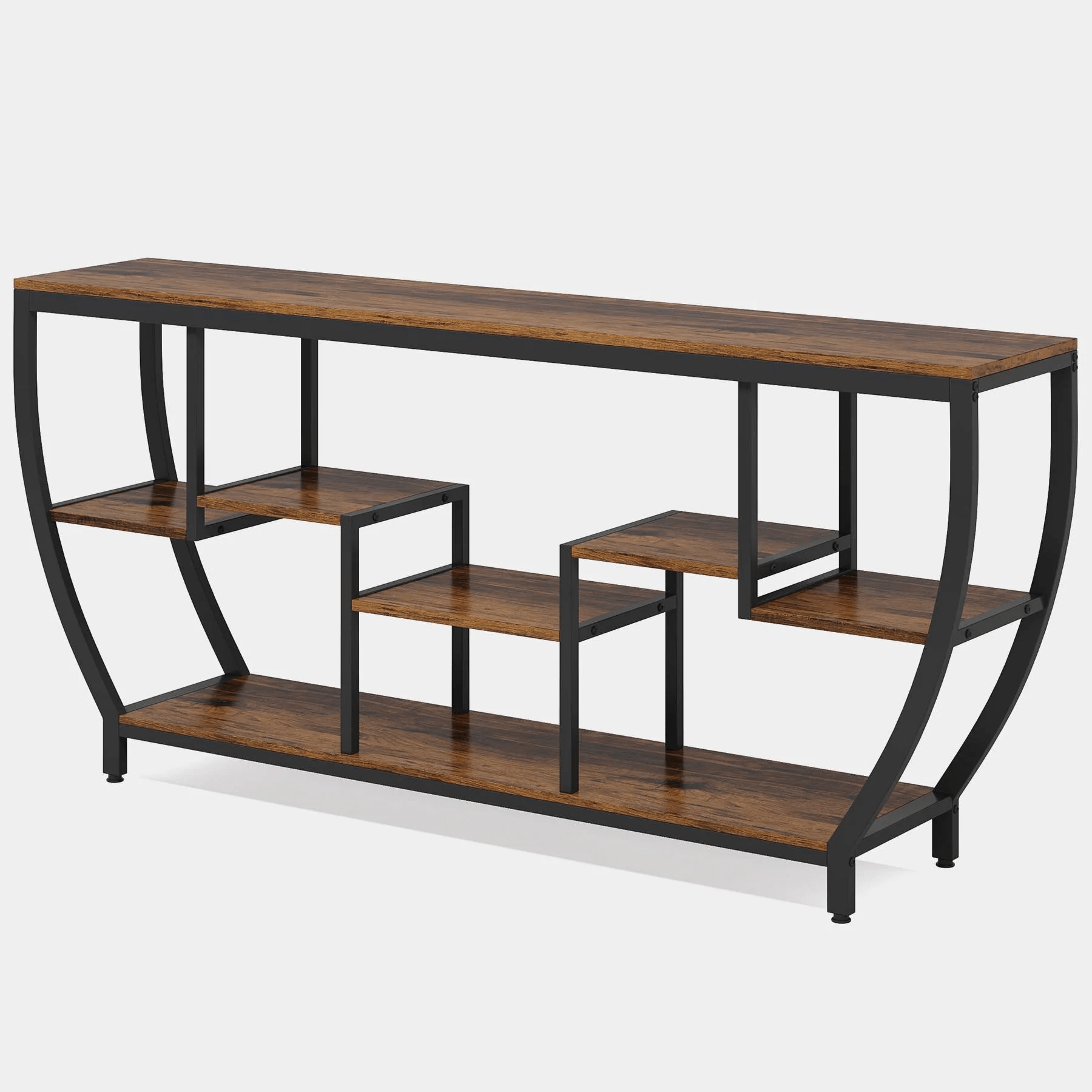 Modern Industrial 180cm TV Console Table with Three Layer Open Storage Shelves for Living Room Dining Room Furniture