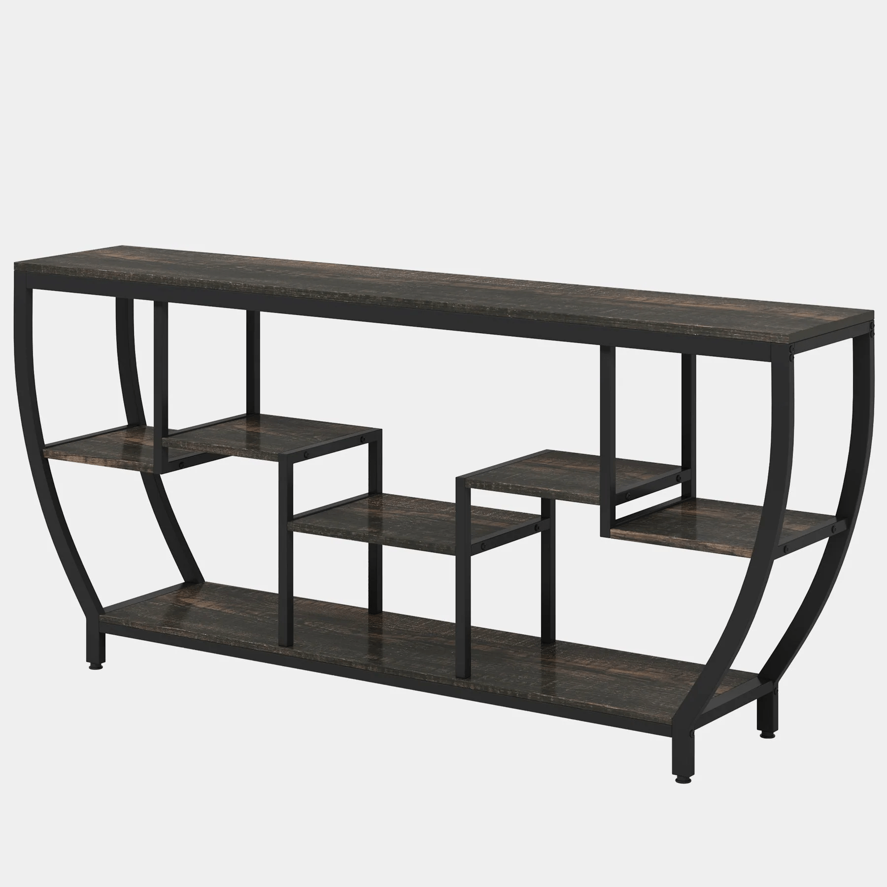 Modern Industrial 180cm TV Console Table with Three Layer Open Storage Shelves for Living Room Dining Room Furniture