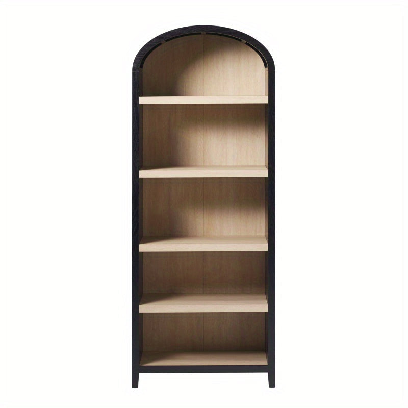 Modern 5 Shelf Open Arched Bookshelf - Black